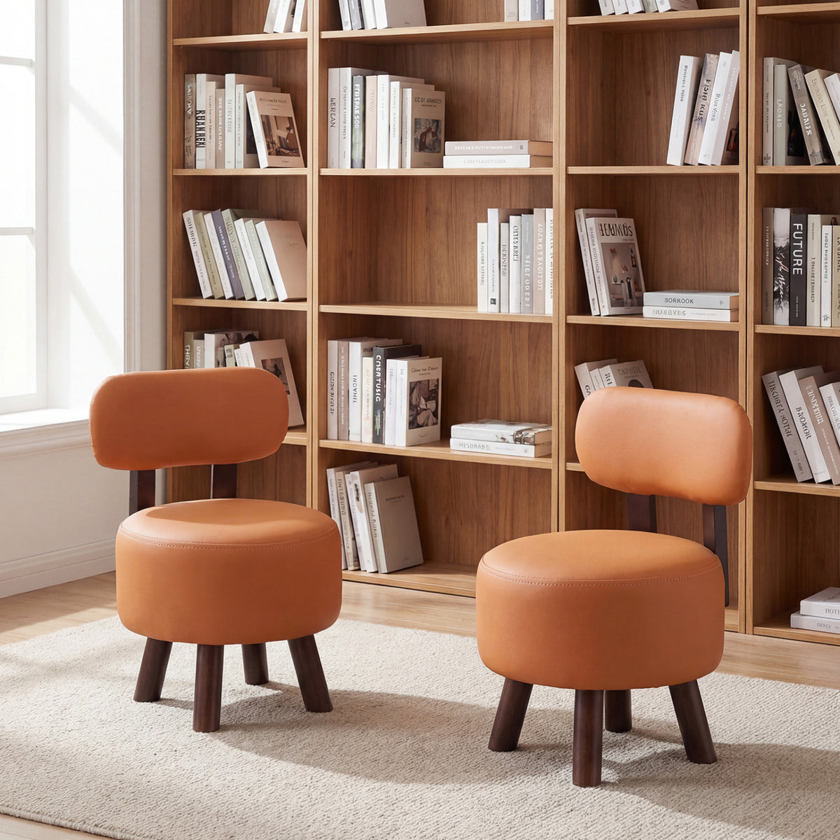 Round Ottoman with Backrest Set of 2 - Orange
