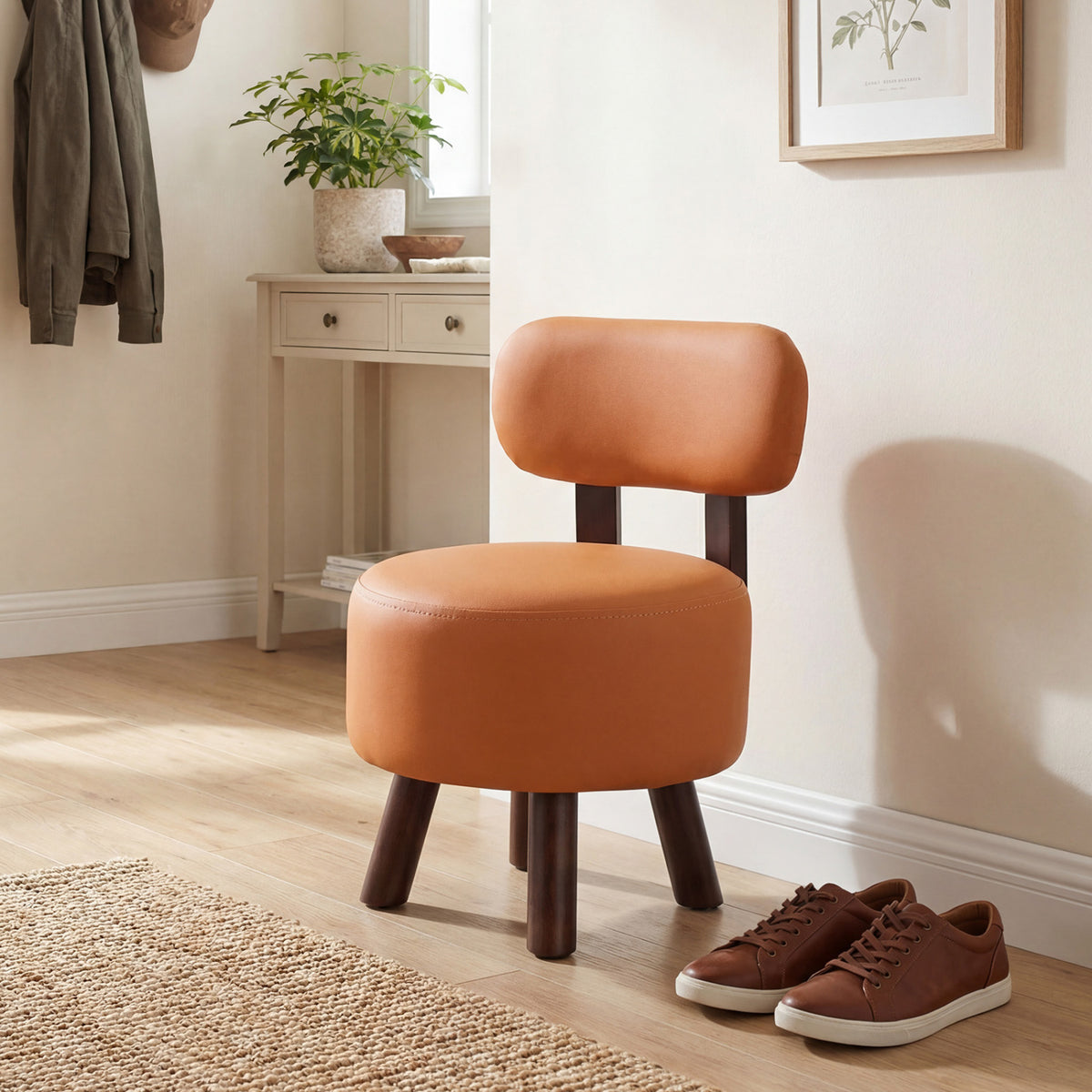 Round Ottoman with Backrest Set of 2 - Orange
