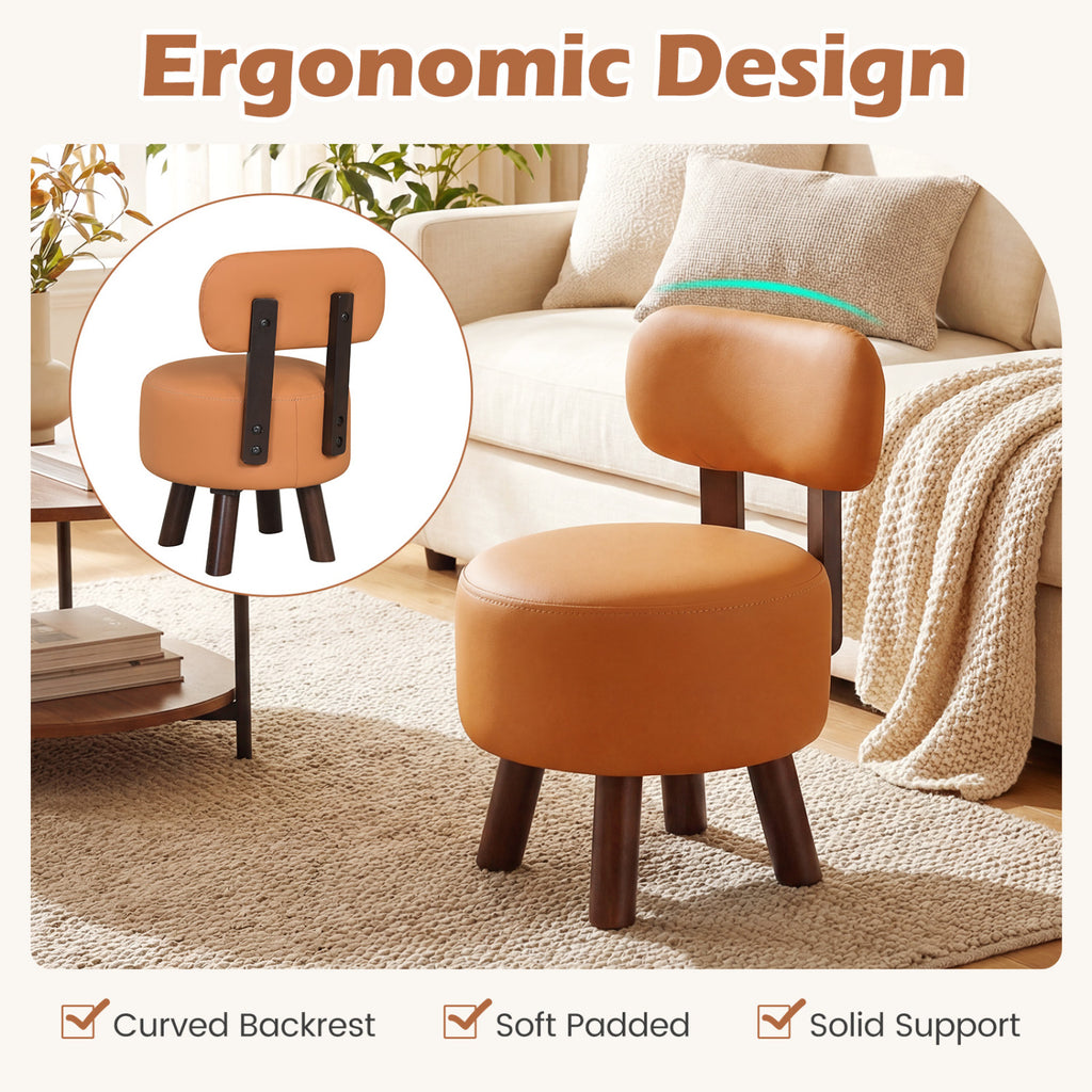 Round Ottoman with Backrest Set of 2 - Orange