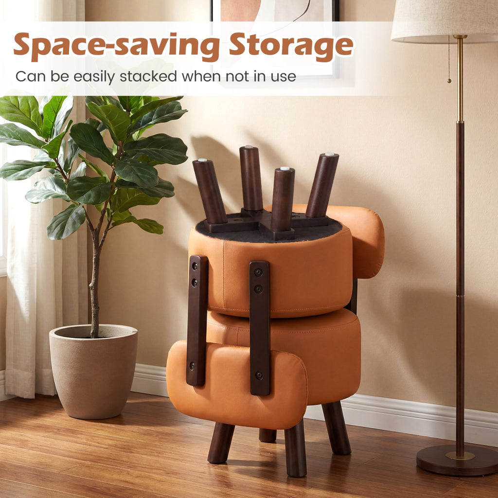 Round Ottoman with Backrest Set of 2 - Orange