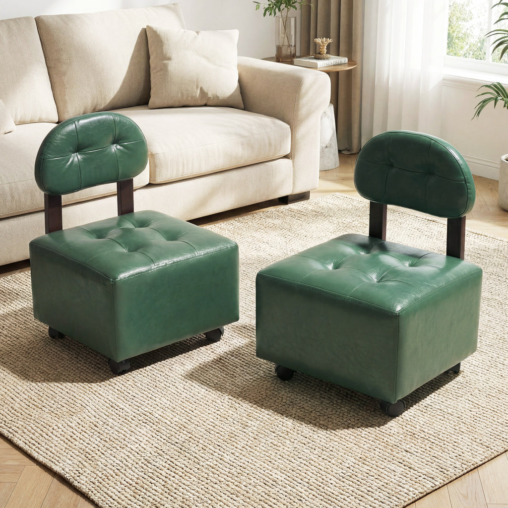 Rolling Footrest Stool with Lockable Wheels, Set of 2 - Green