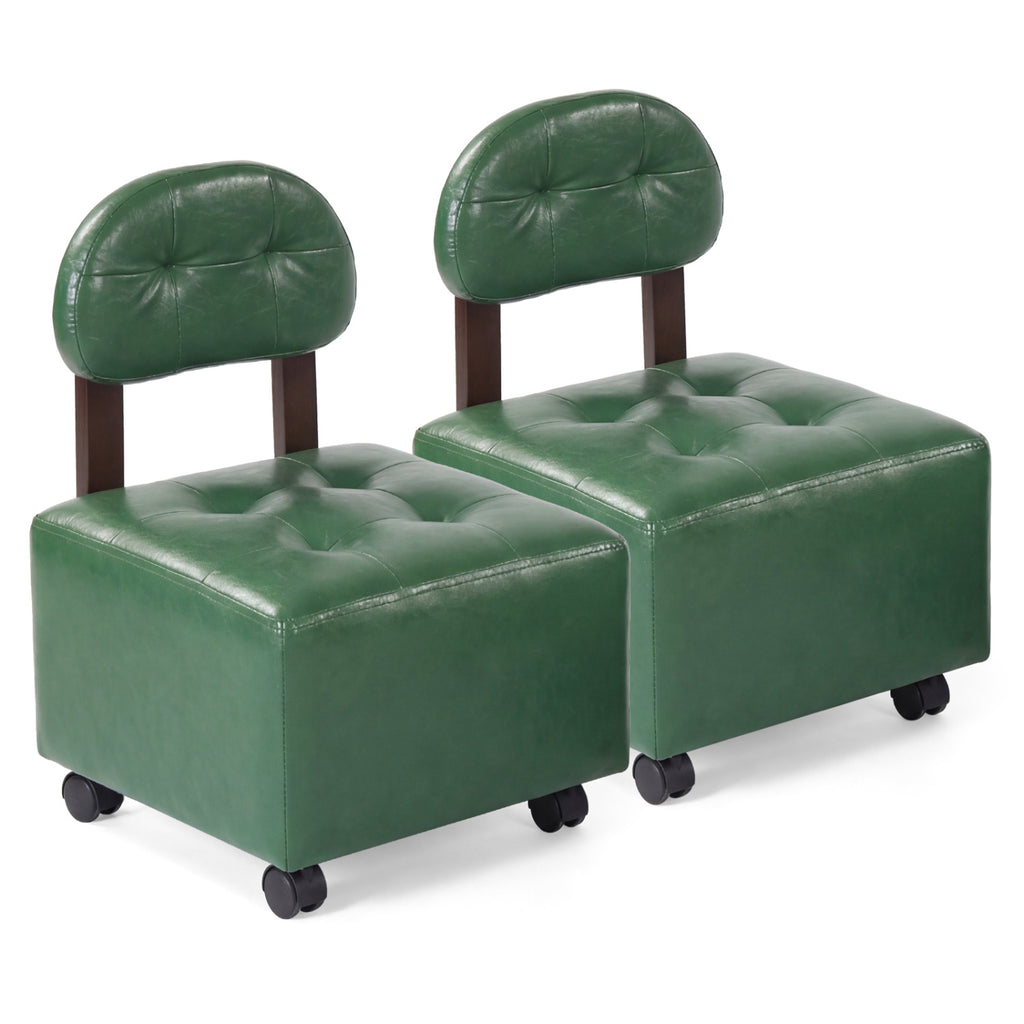 Rolling Footrest Stool with Lockable Wheels, Set of 2 - Green