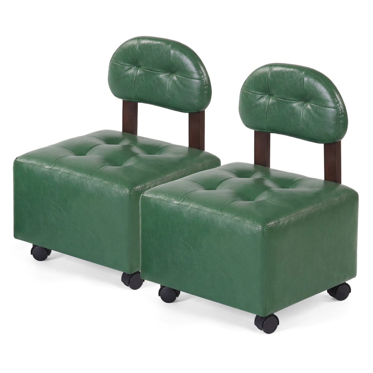 Rolling Footrest Stool with Lockable Wheels, Set of 2 - Green
