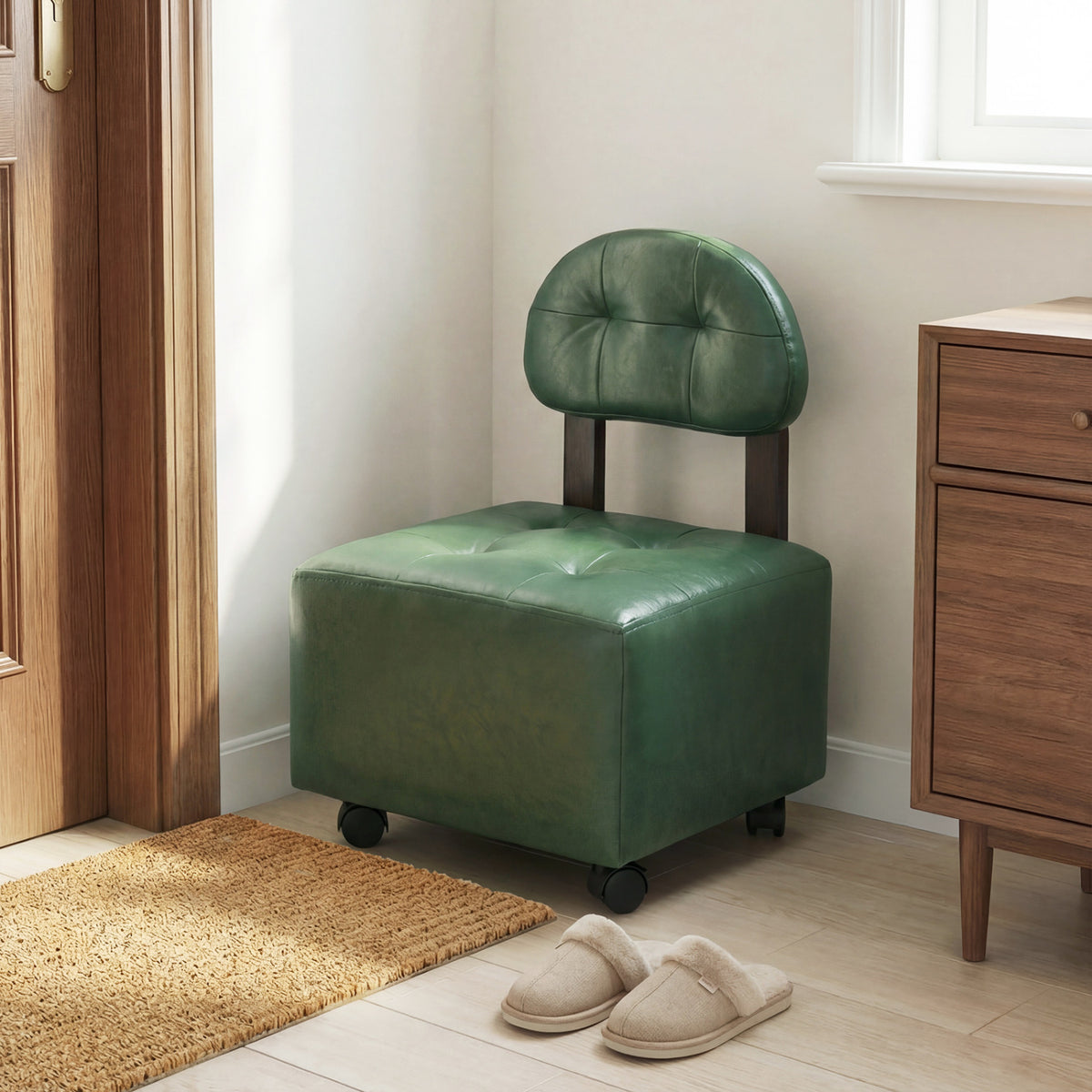 Rolling Footrest Stool with Lockable Wheels, Set of 2 - Green