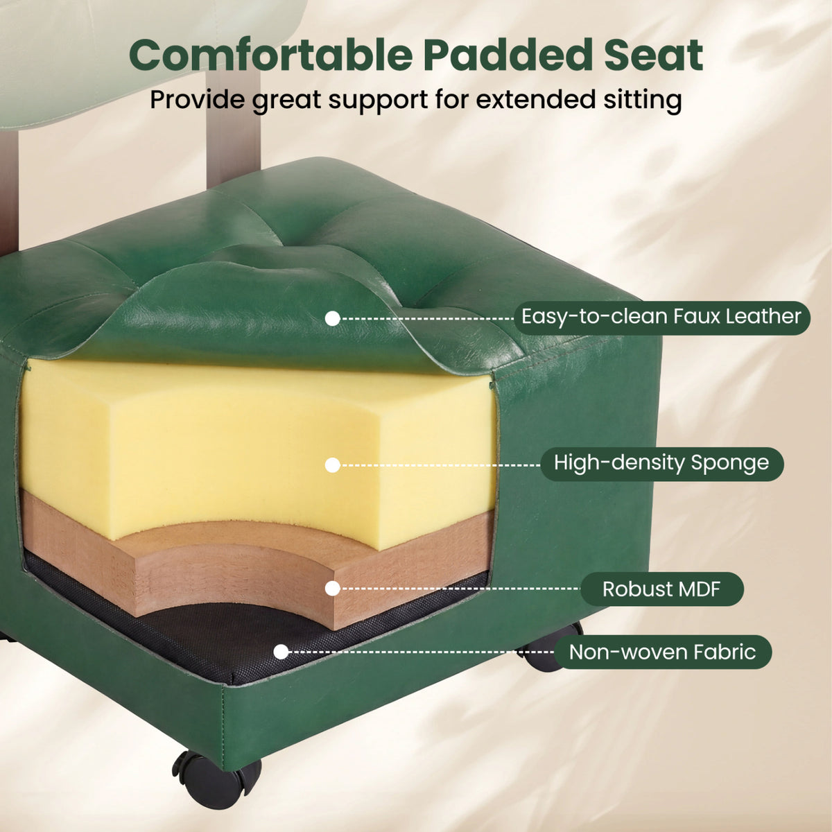 Rolling Footrest Stool with Lockable Wheels, Set of 2 - Green