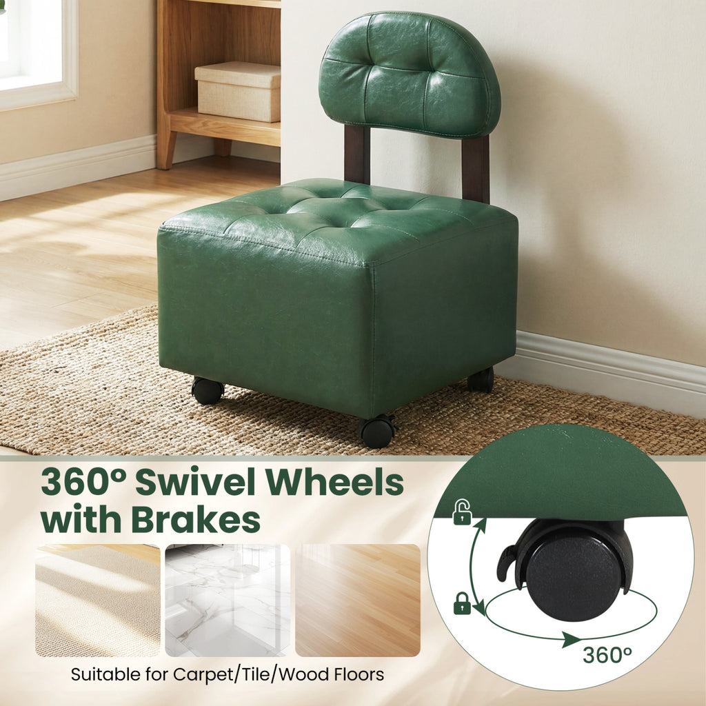 Rolling Footrest Stool with Lockable Wheels, Set of 2 - Green