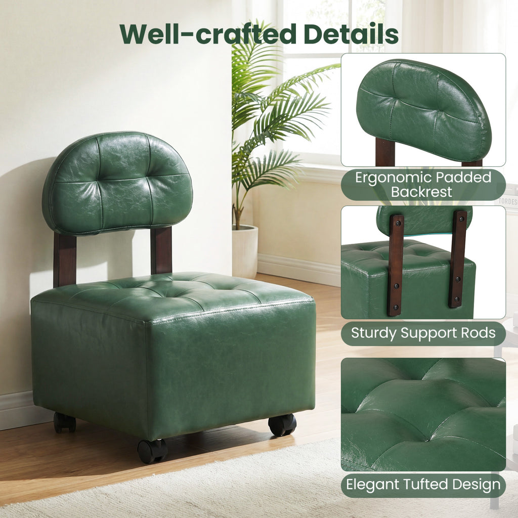Rolling Footrest Stool with Lockable Wheels, Set of 2 - Green