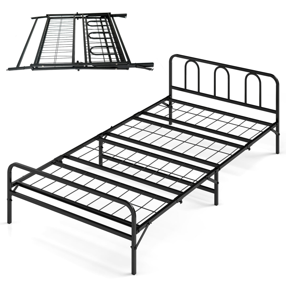 Heavy Duty Metal Twin Foldable Bed Frame, Black