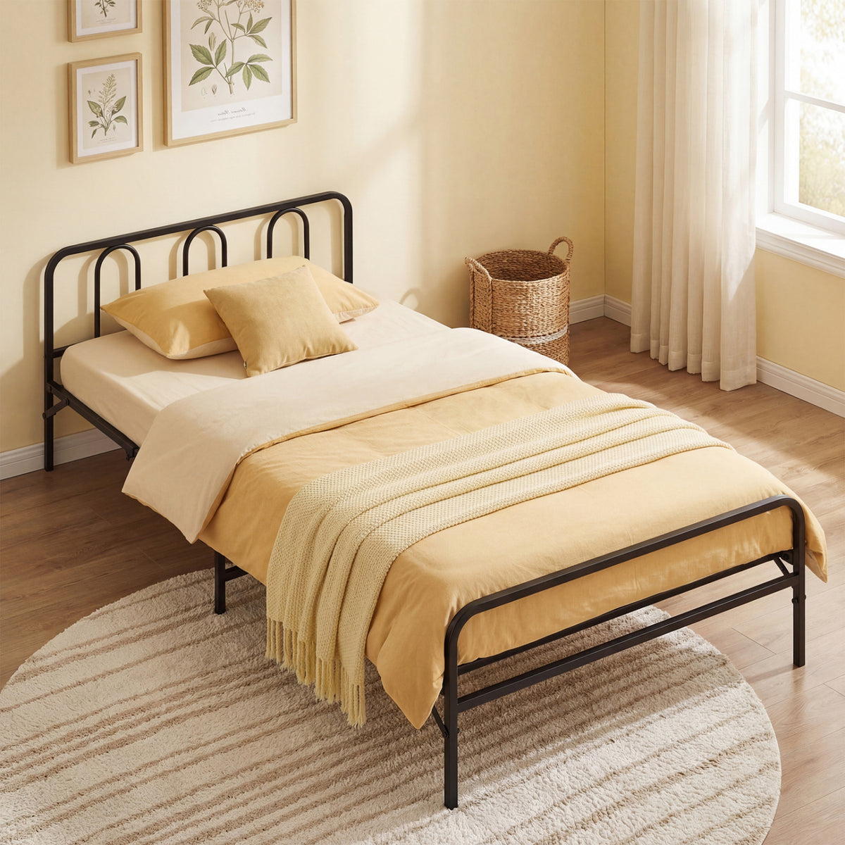 Heavy Duty Metal Twin Foldable Bed Frame, Black