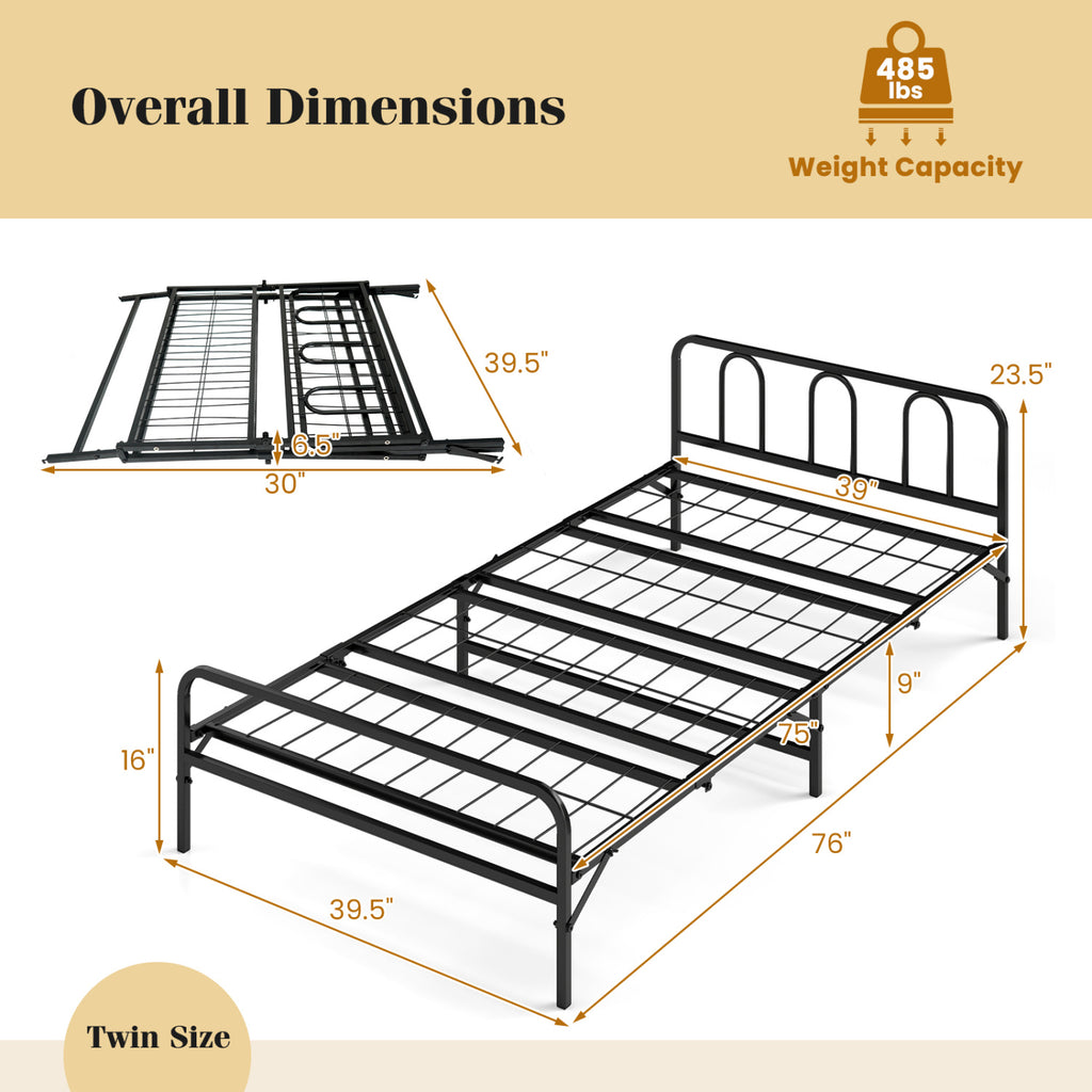Heavy Duty Metal Twin Foldable Bed Frame, Black