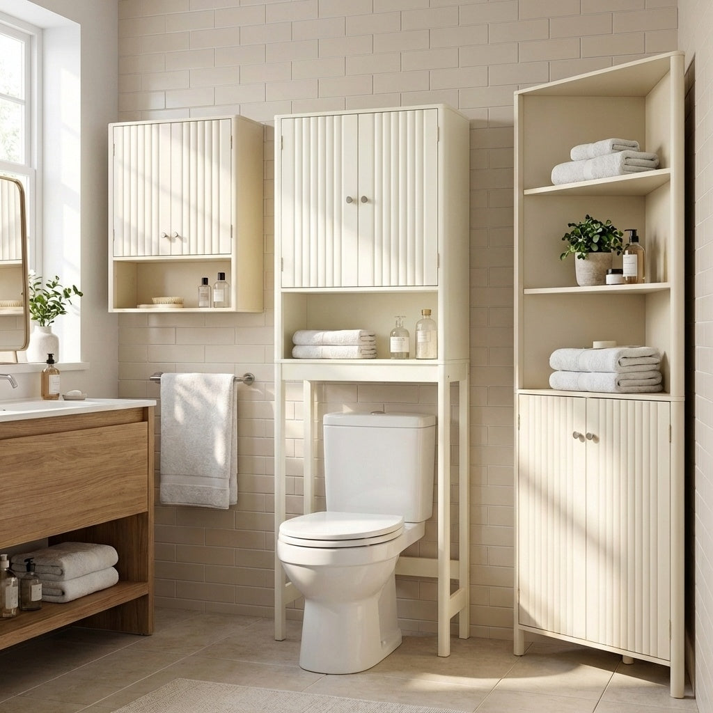 68 Inch Corner Cabinet with 5 Shelves & Doors, Beige