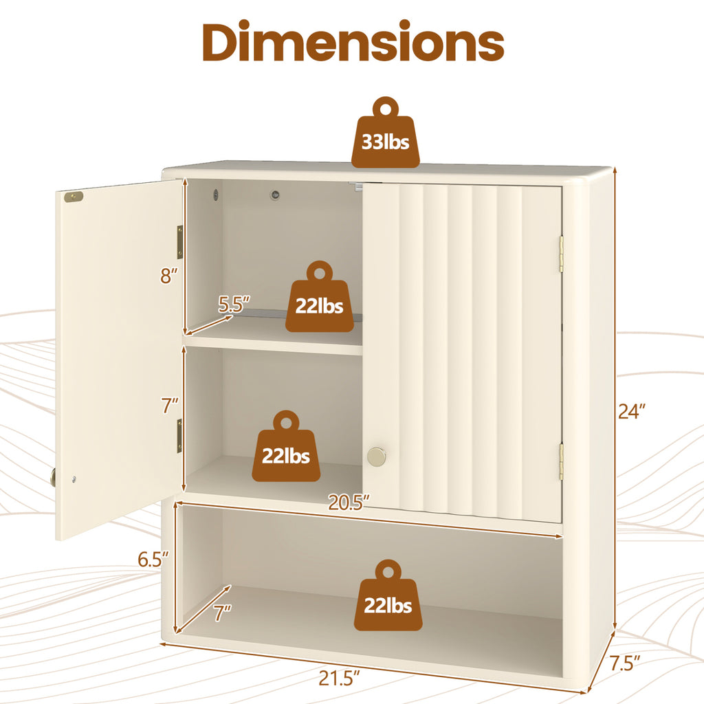 3-Piece Bathroom Cabinet Set with Fluted Doors, Over Toilet, Corner &