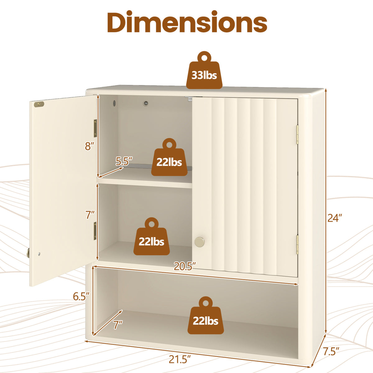 3-Piece Bathroom Cabinet Set with Fluted Doors, Over Toilet, Corner &