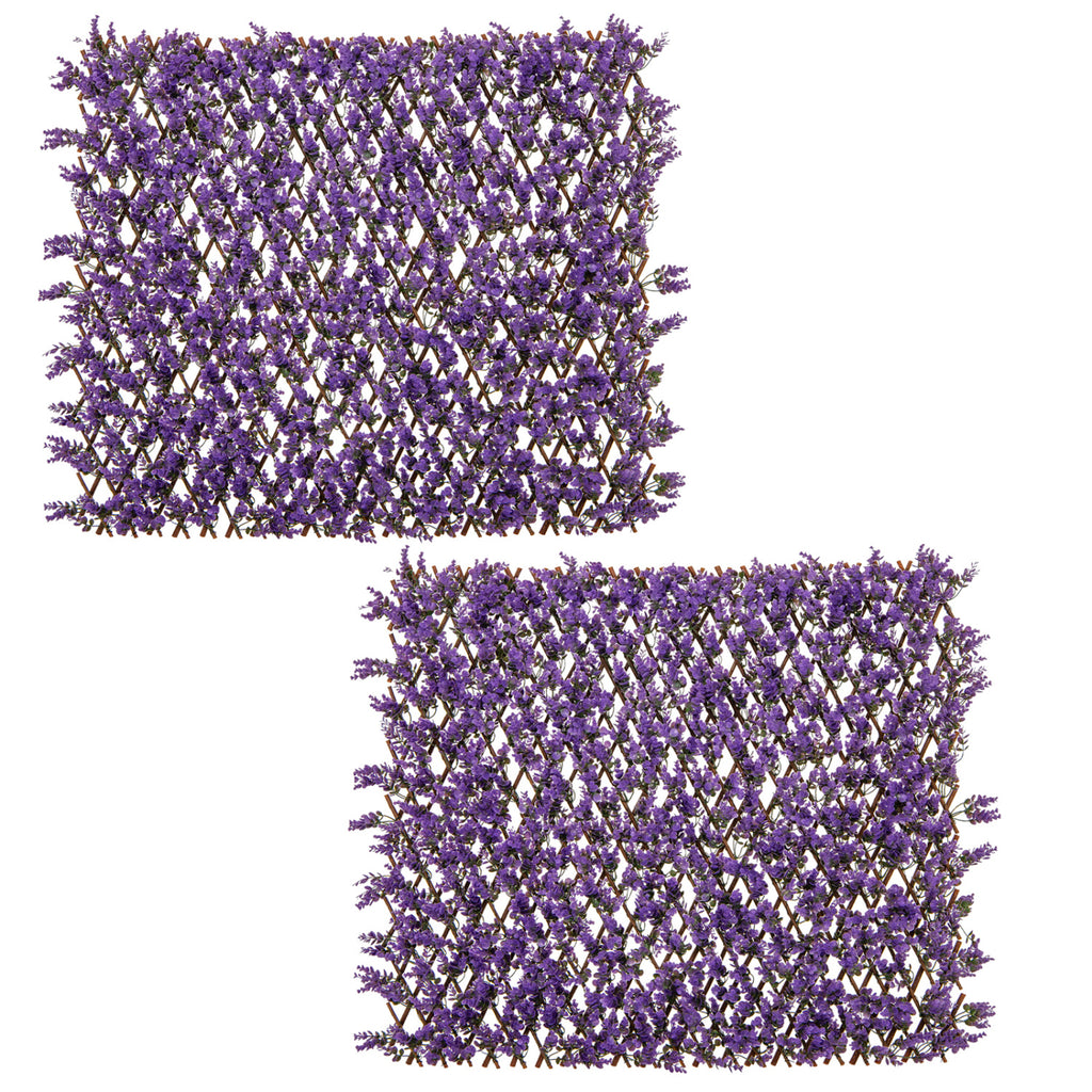 Purple Faux Eucalyptus Privacy Fence Screen Set of 2 - Adjustable Decorative Ivy Panel