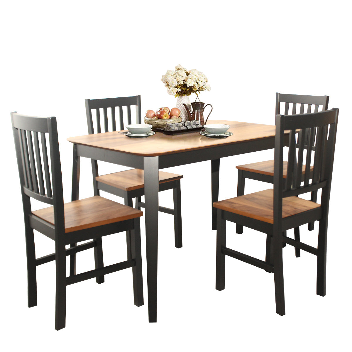 5-Piece Dining Table and Chair Set - Walnut Wood Grain
