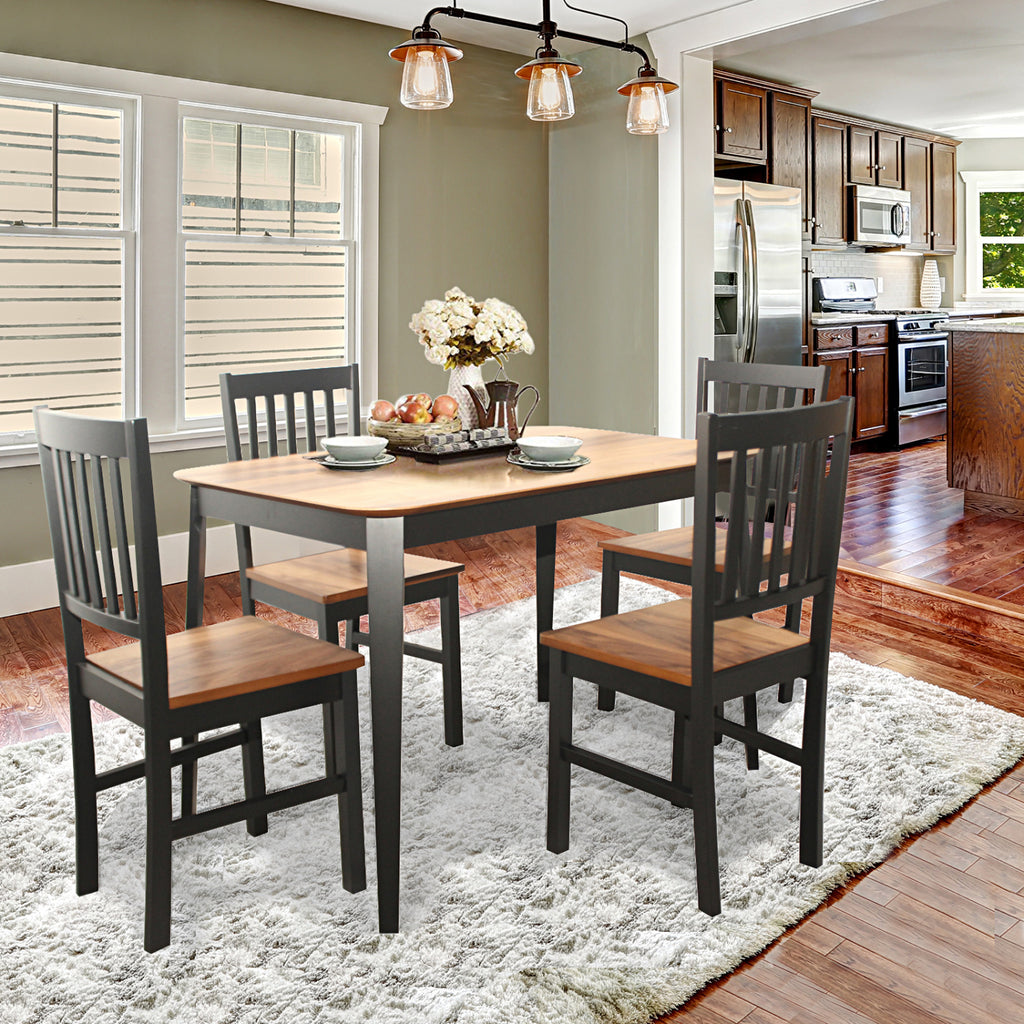 5-Piece Dining Table and Chair Set - Walnut Wood Grain