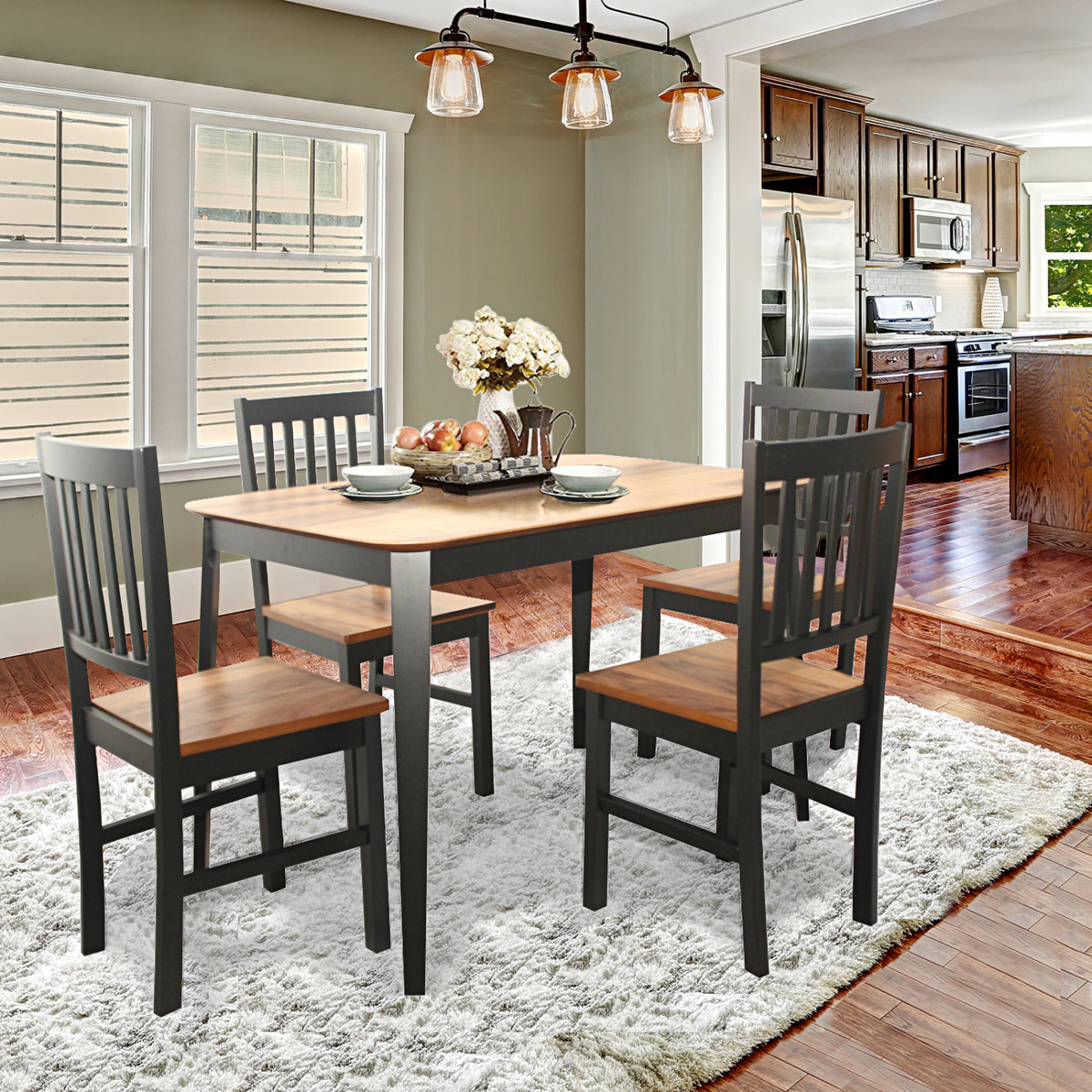 5-Piece Dining Table and Chair Set - Walnut Wood Grain