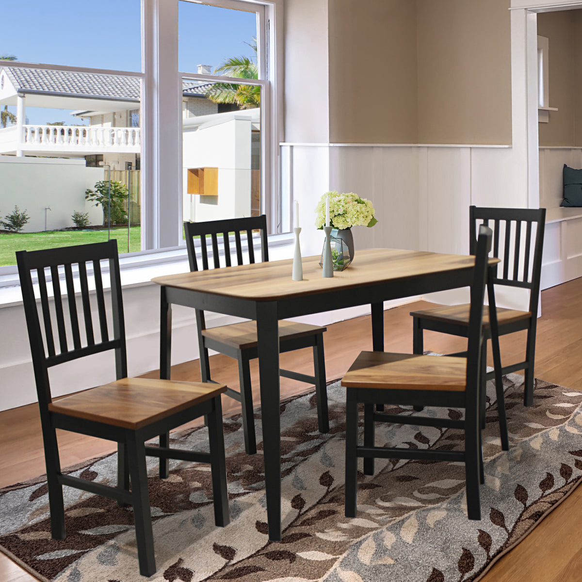 5-Piece Dining Table and Chair Set - Walnut Wood Grain