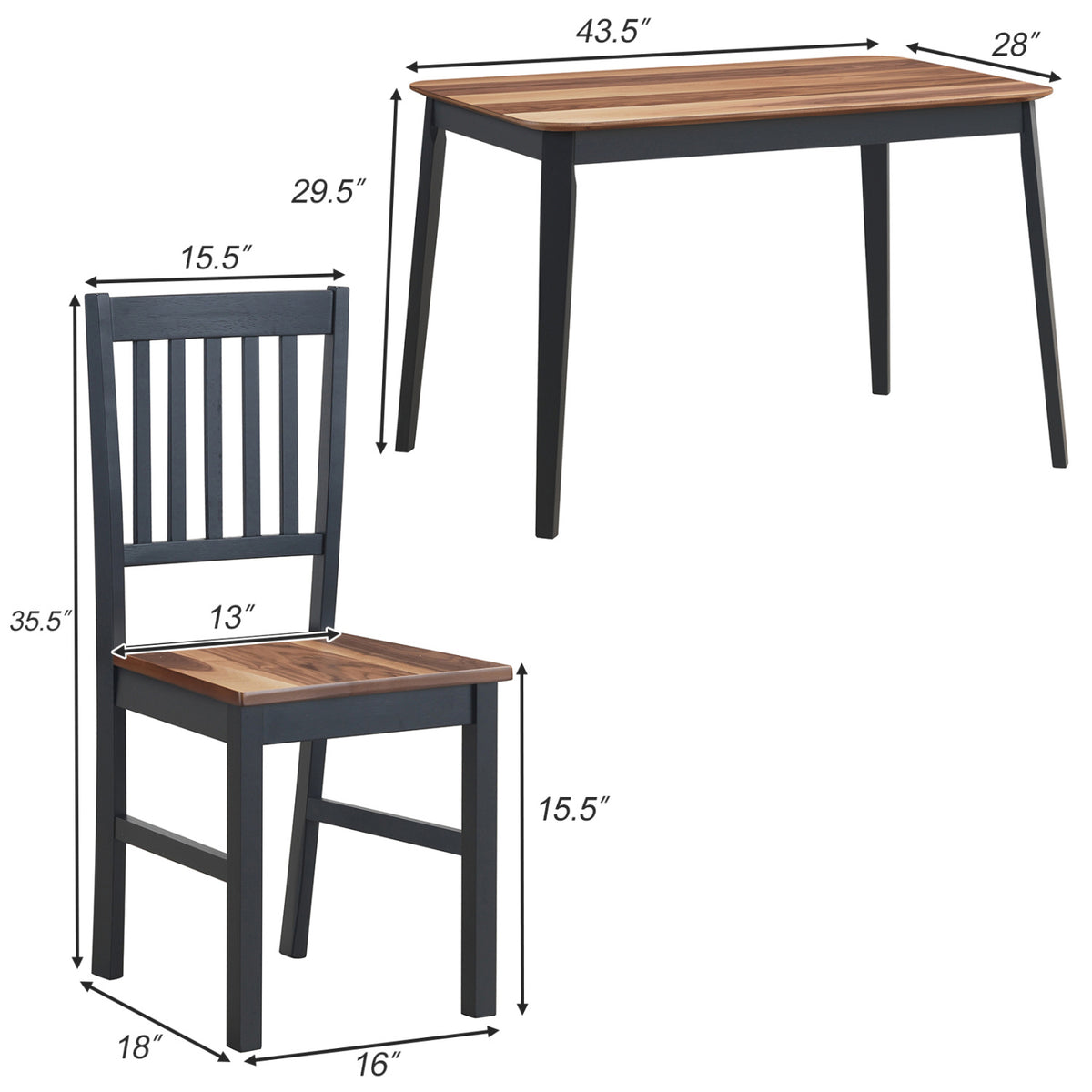 5-Piece Dining Table and Chair Set - Walnut Wood Grain