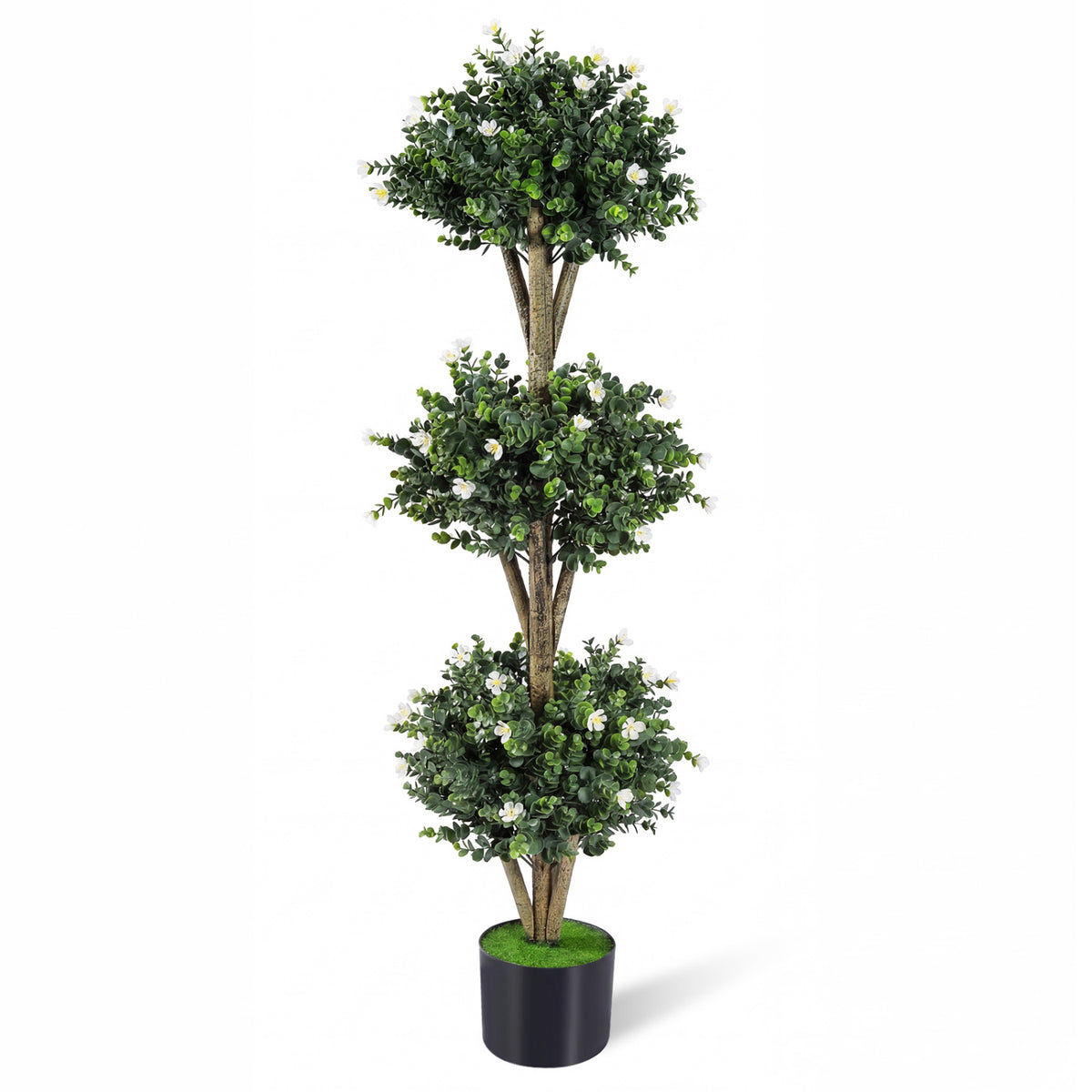 Artificial Double Ball Boxwood Topiary Tree with 41 Blossoms - Purple Variation