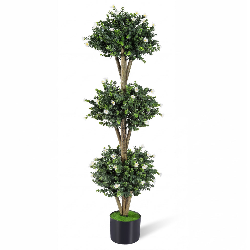 Artificial Triple Ball Boxwood Topiary Tree - Purple with 59 Blossoms, 51 Inch
