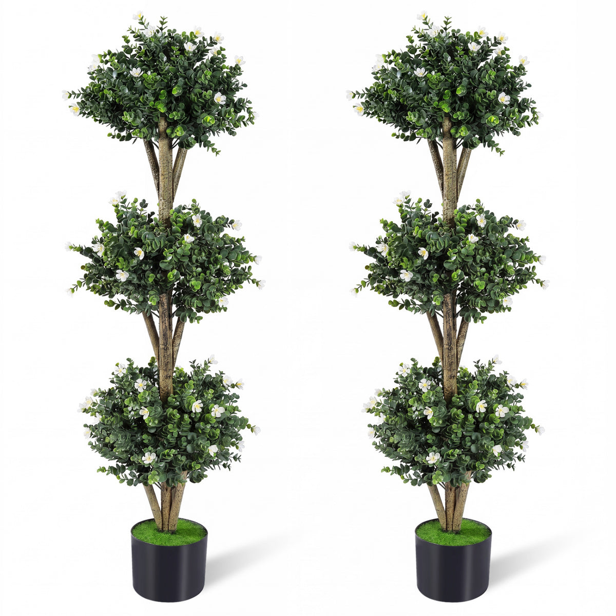 Artificial Double Ball Boxwood Topiary Tree with 41 Blossoms - Purple Variation