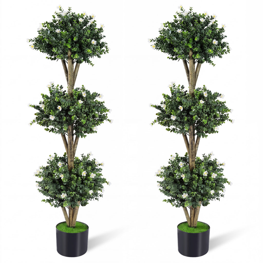 Artificial Triple Ball Boxwood Topiary Tree - Purple with 59 Blossoms, 51 Inch