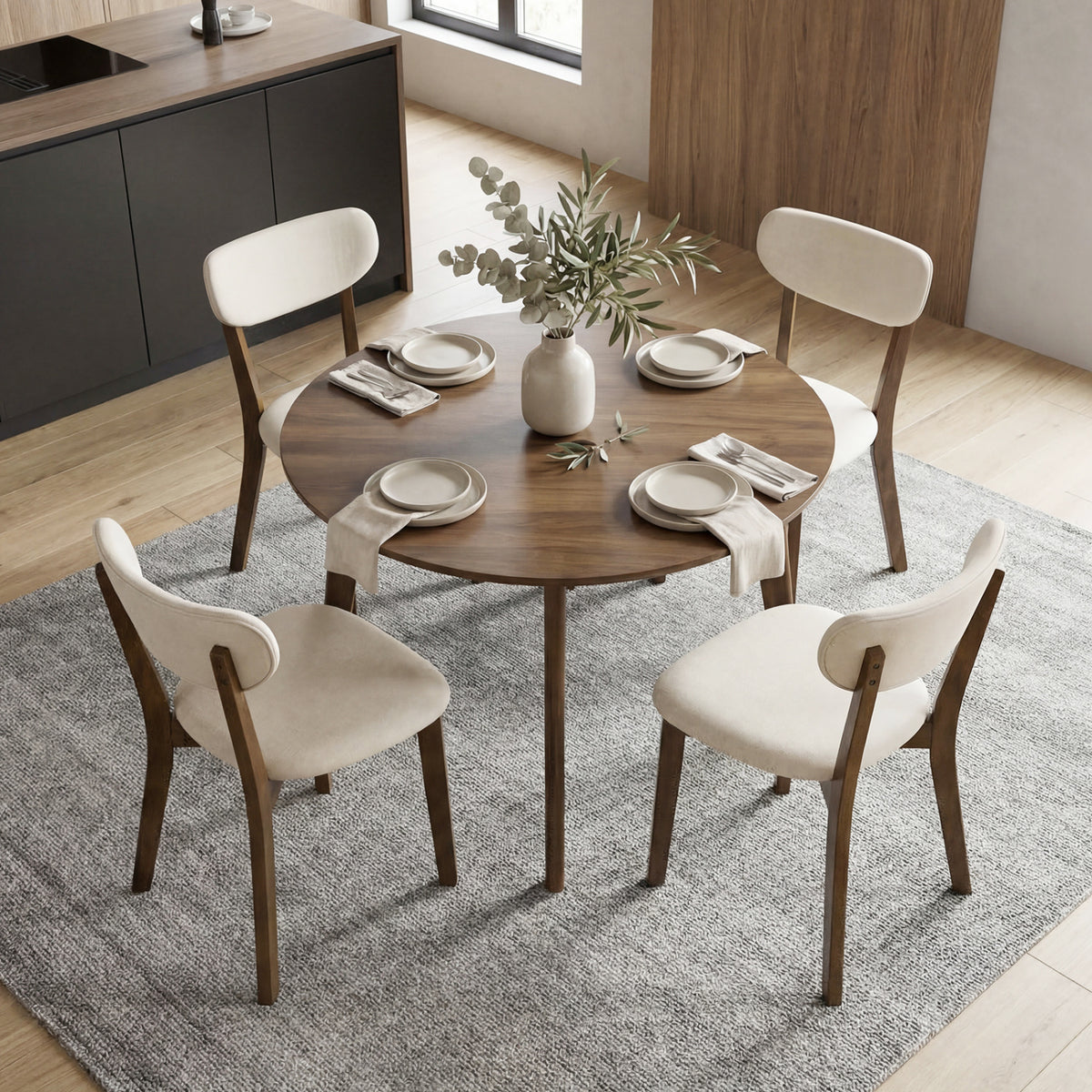 Dining Chairs Set of 4, White - Rubber Wood Frame