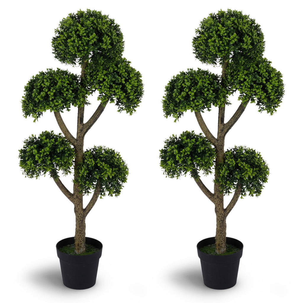 Costway 46-Inch Artificial Boxwood Topiary Tree with 5 Ball-Shaped Topiaries - Fake Potted Tree