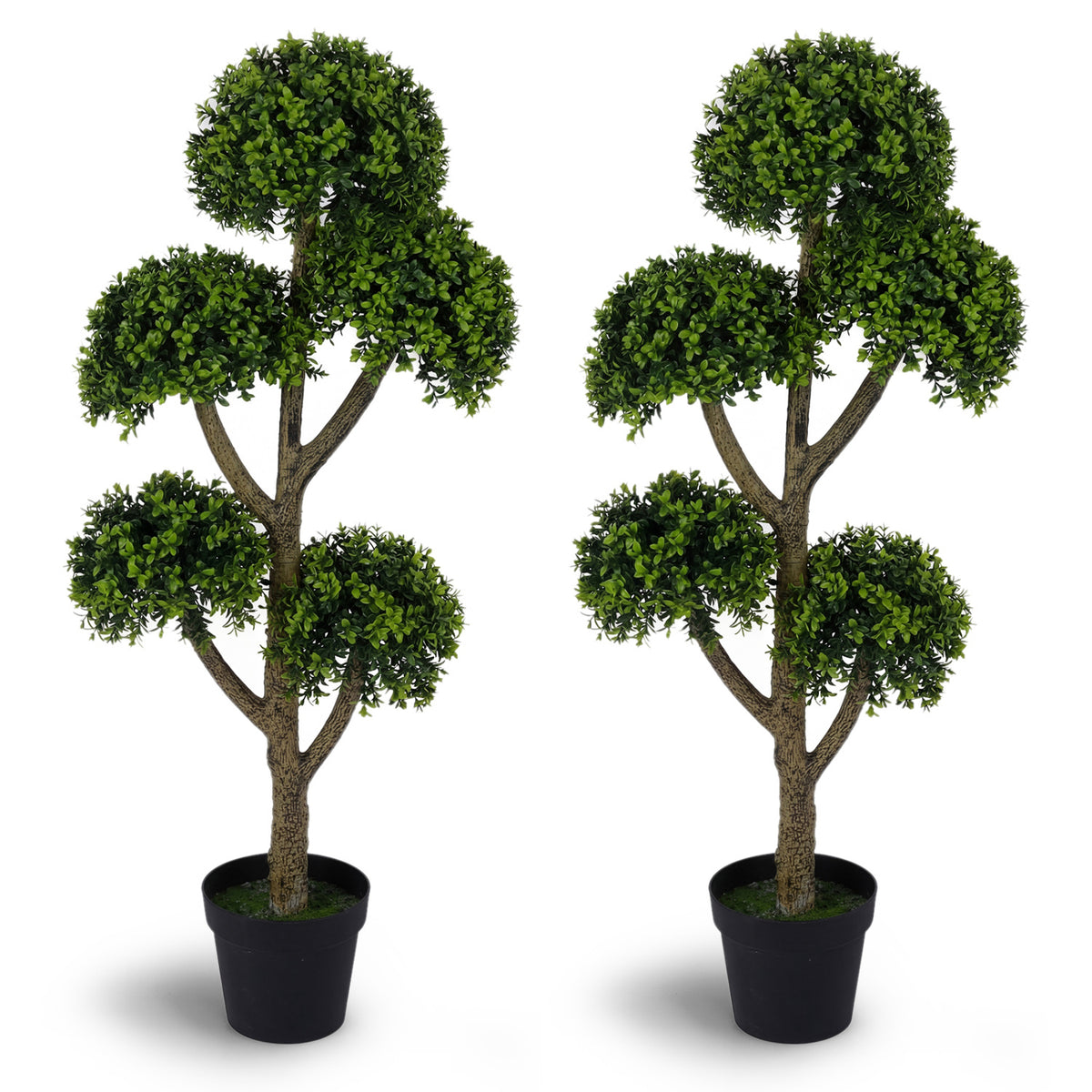 Costway 46-Inch Artificial Boxwood Topiary Tree with 5 Ball-Shaped Topiaries - Fake Potted Tree