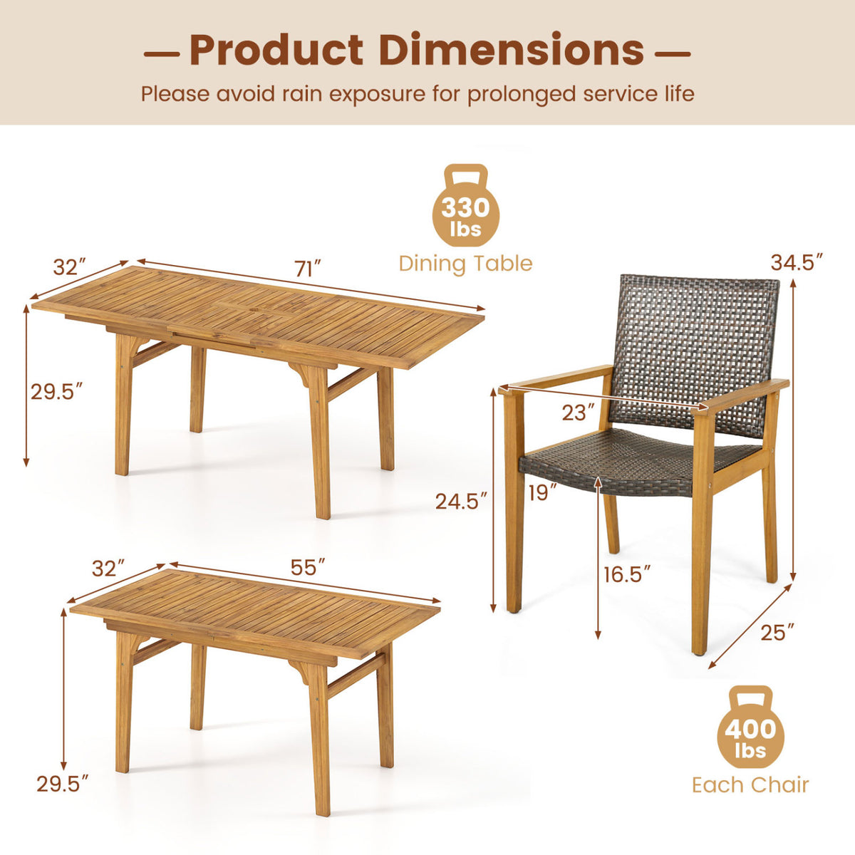 9-Piece Expandable Patio Dining Set for Deck and Garden