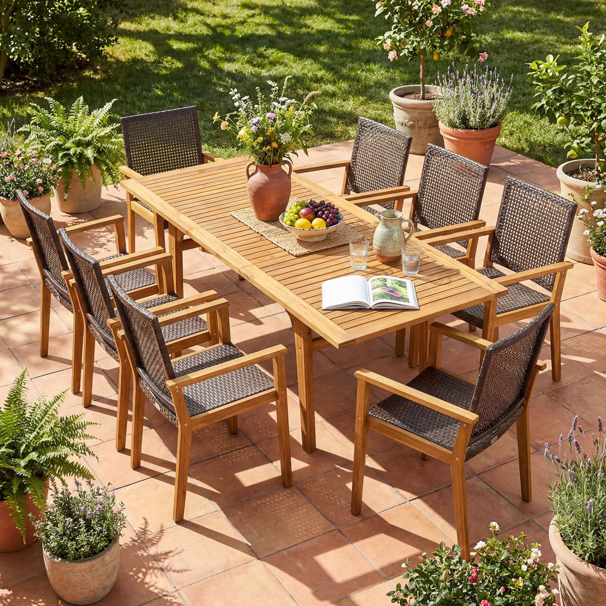 9-Piece Expandable Patio Dining Set for Deck and Garden