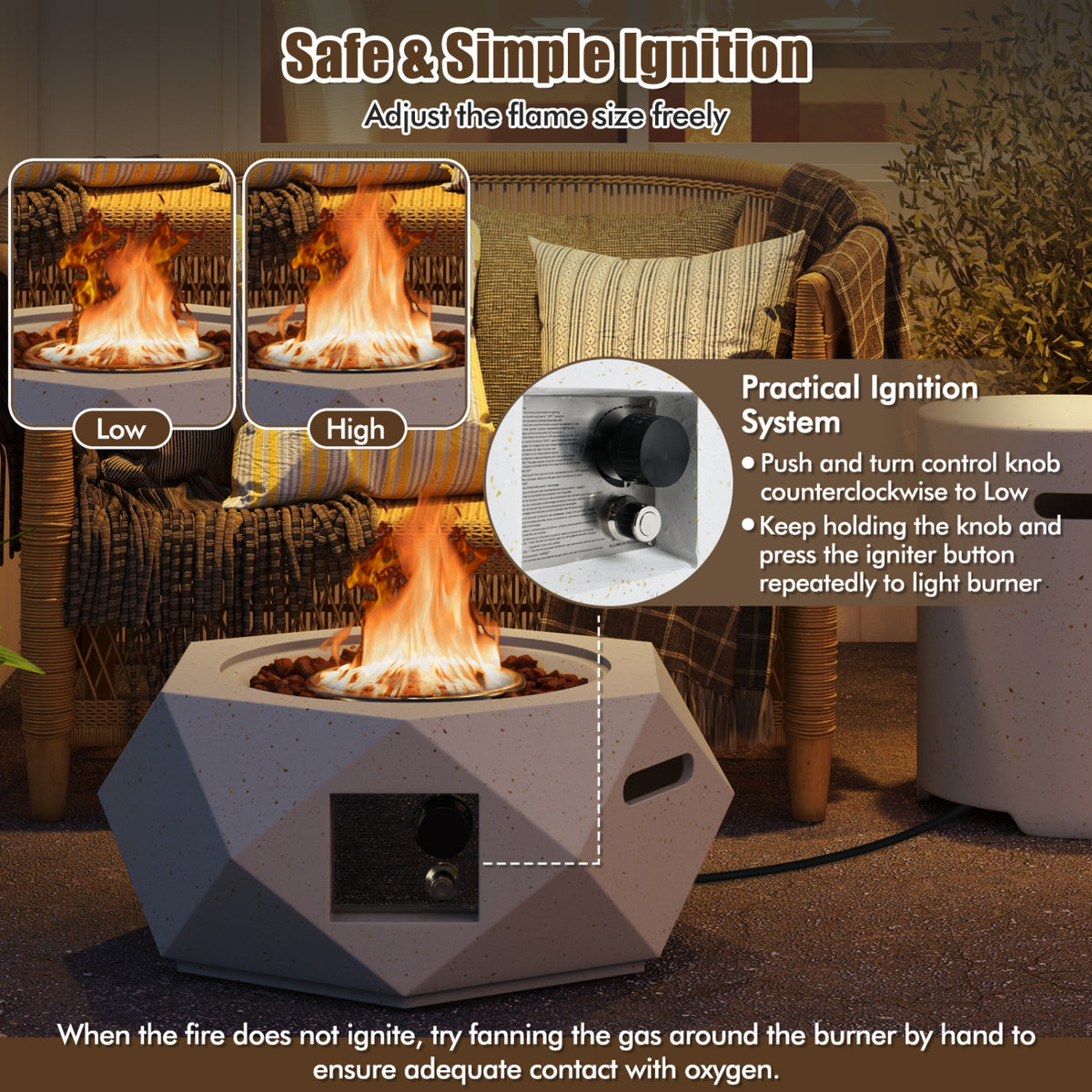 40,000 BTU Fire Pit Table Set with Stainless Steel Burner