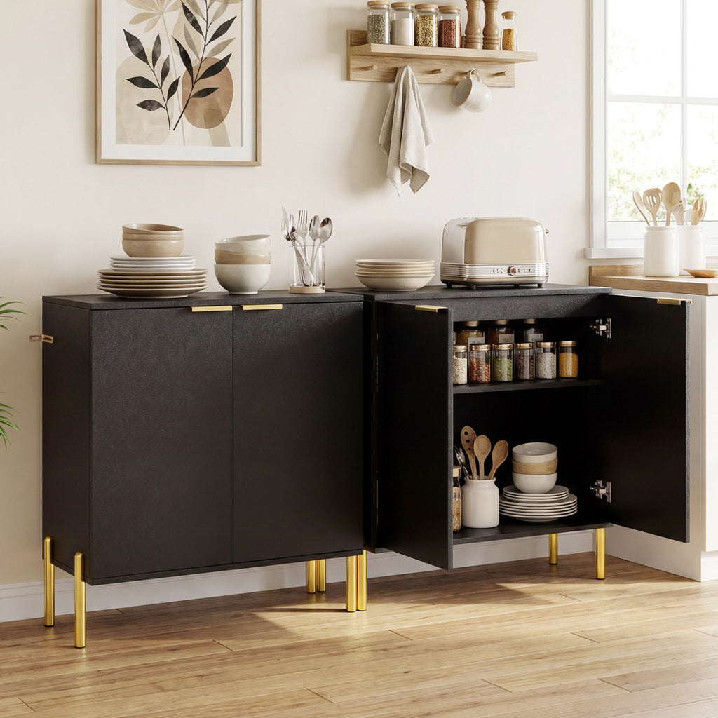 2-Door Buffet Cabinet Sideboard with Metal Legs - Black