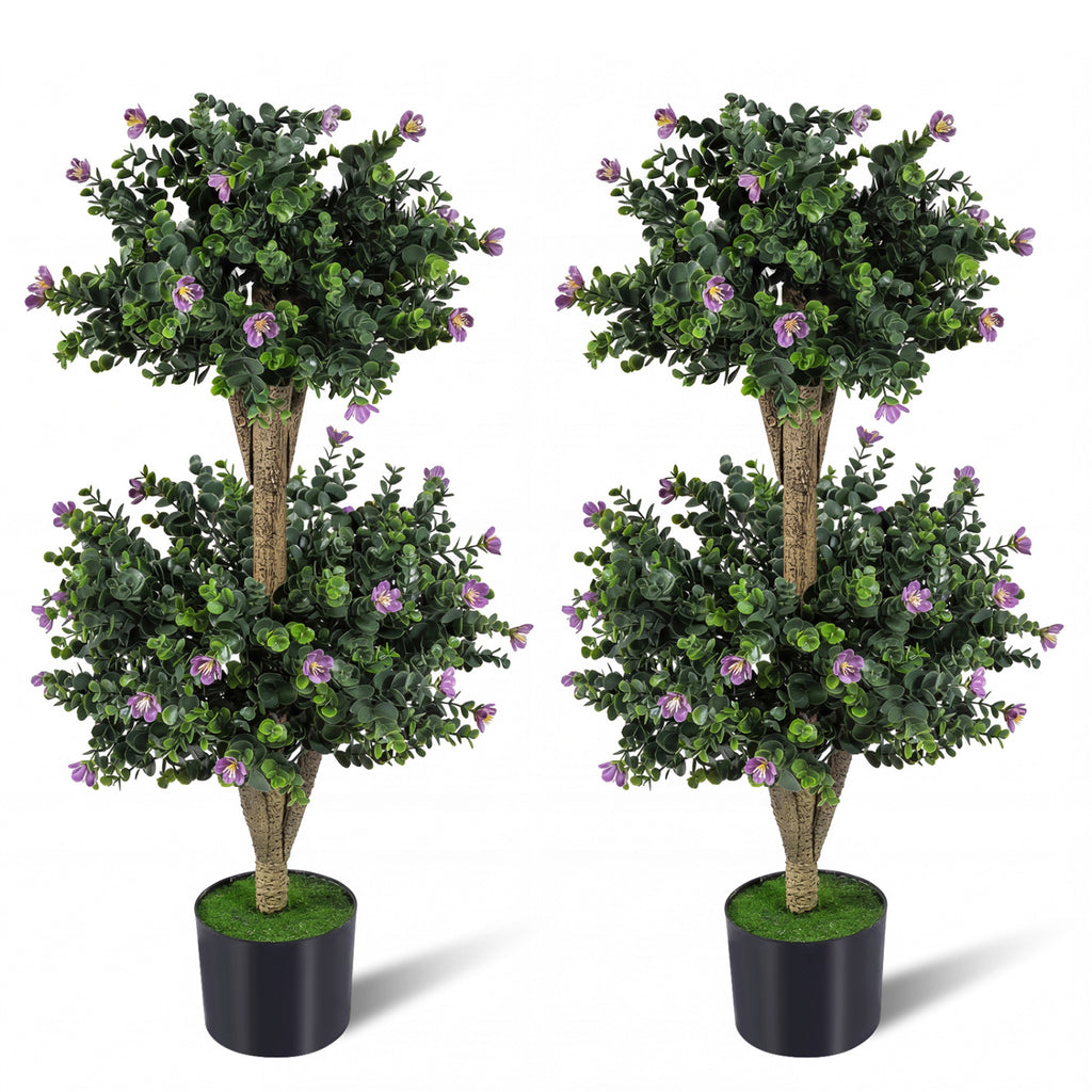 Artificial Double Ball Boxwood Topiary Tree with 41 Blossoms - Purple Variation