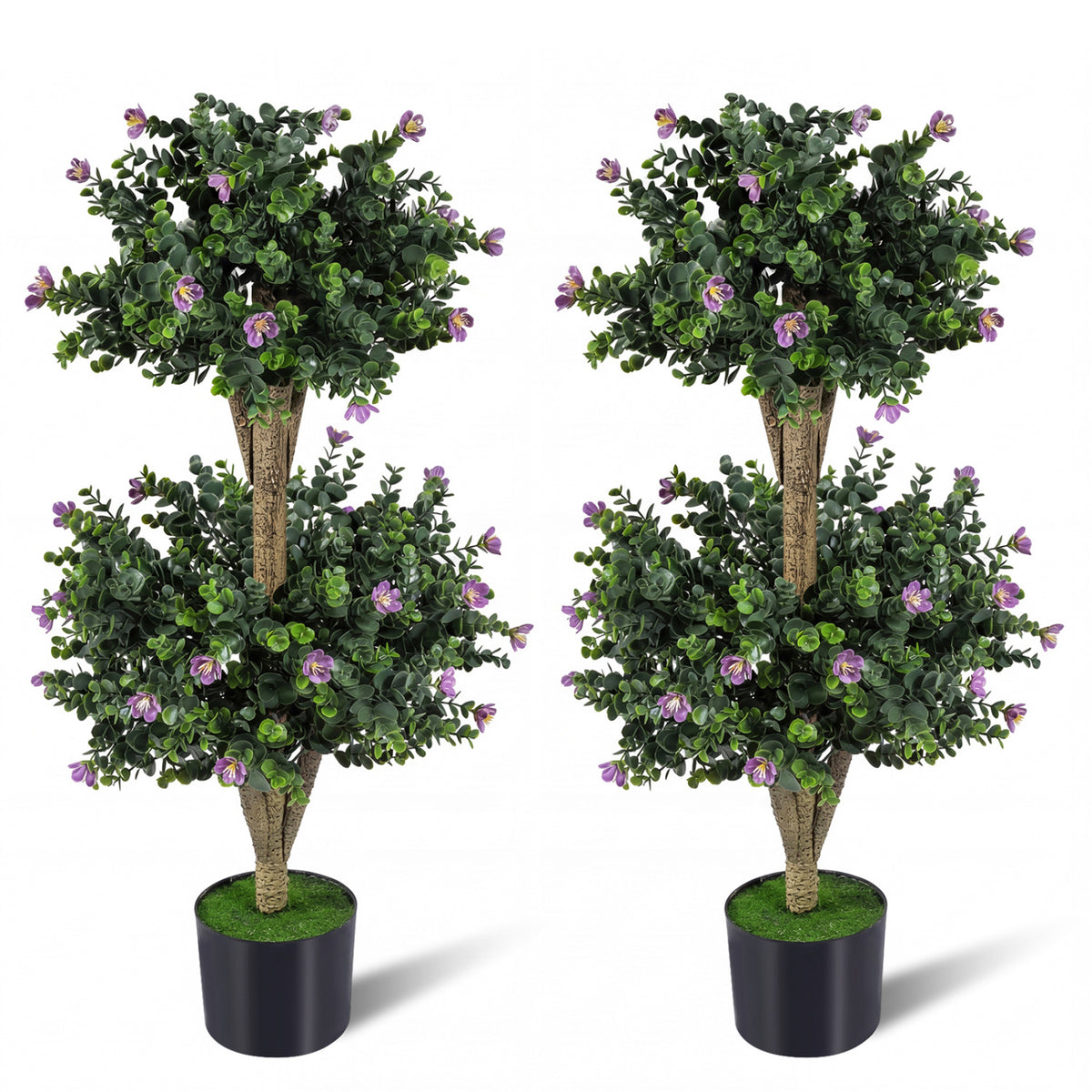 Artificial Double Ball Boxwood Topiary Tree with 41 Blossoms - Purple Variation