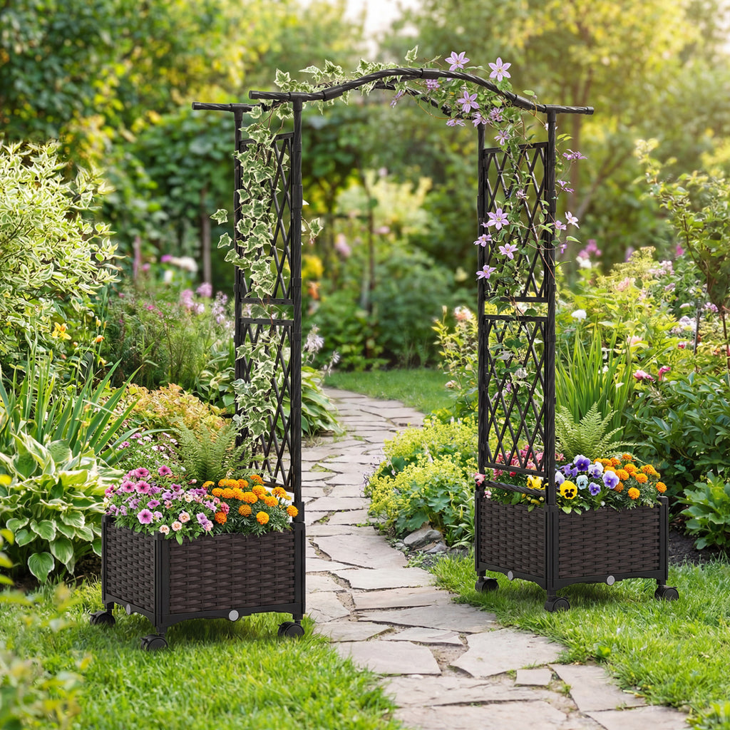 5 FT Raised Garden Bed with Trellis & Lockable Wheels - Set of 2, Brown