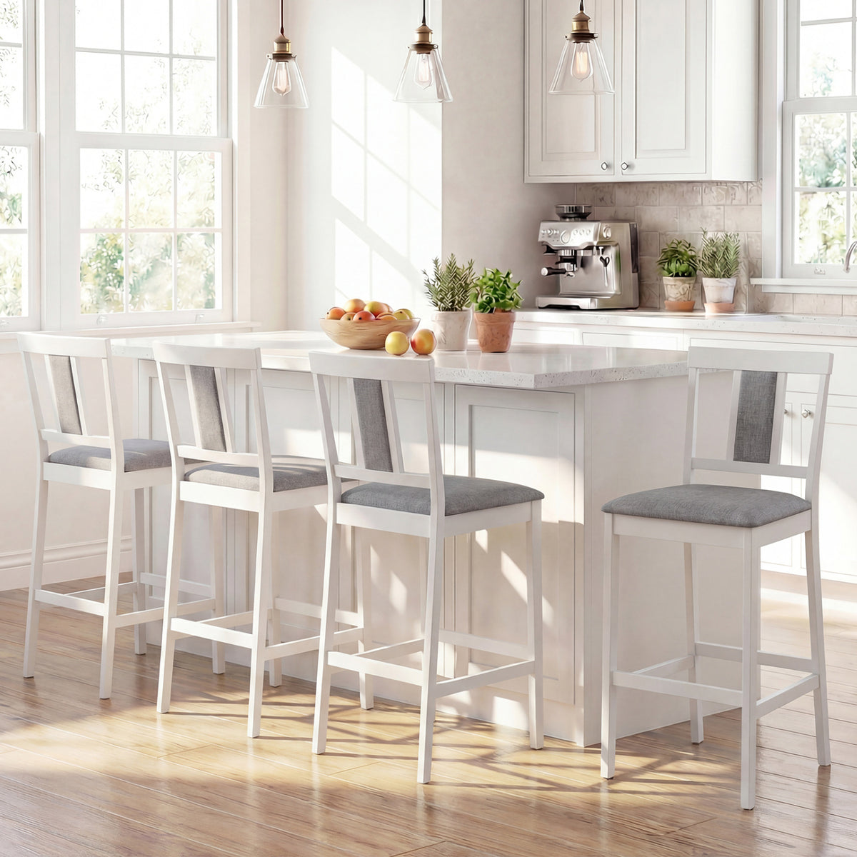 Set of 4 Upholstered Bar Stools 29.5" - White Padded Seat