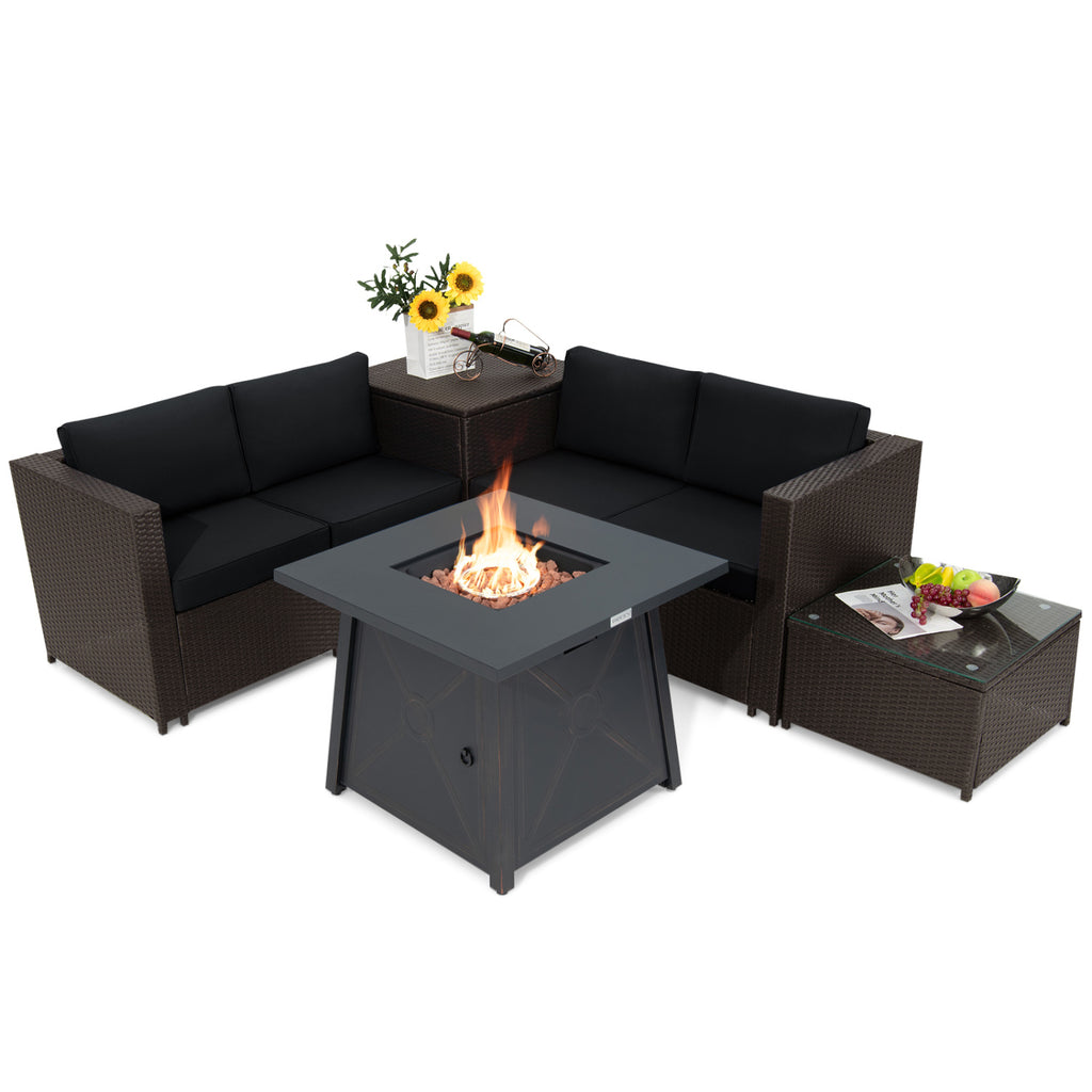 5-Piece Patio Furniture Set with 30 Inches Gas Fire Pit Table Outdoor