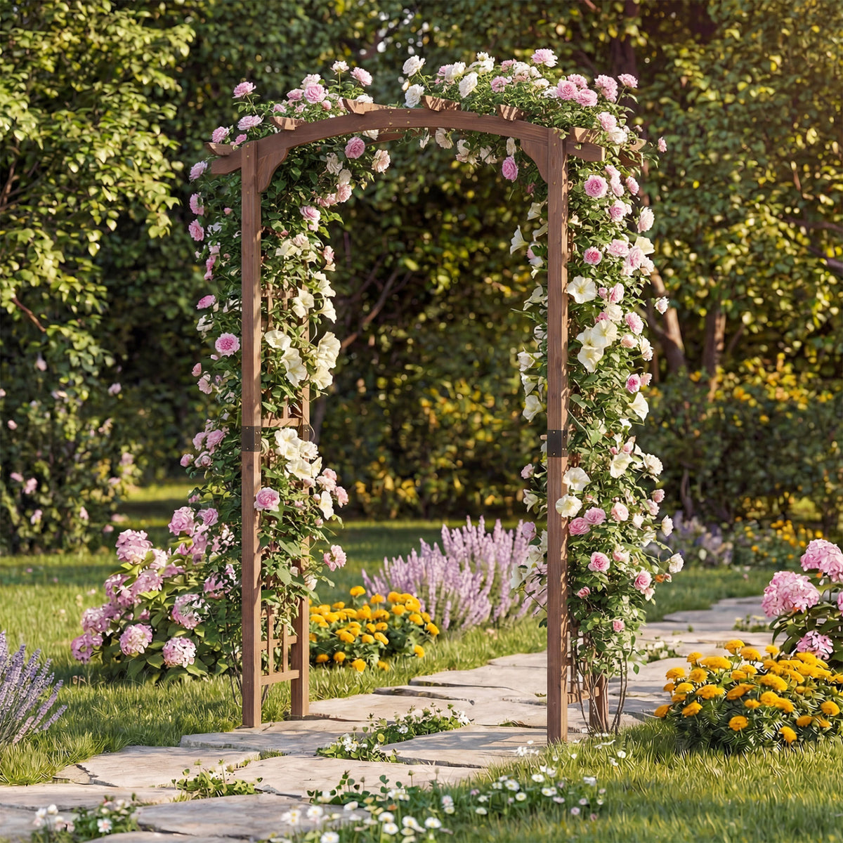 7.5 Ft Garden Arch Wooden Arbor Outdoor Wood Trellis for Climbing