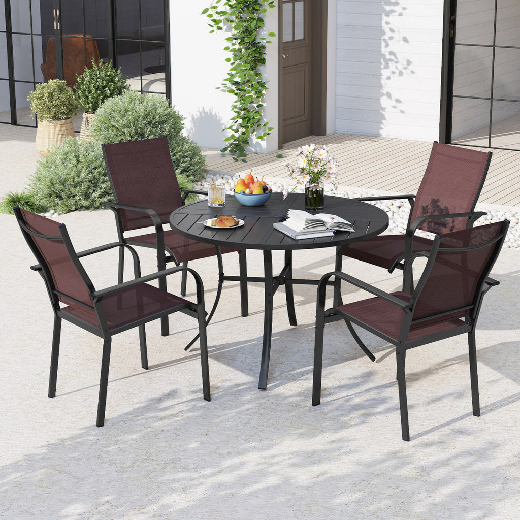 5 Pieces Patio Dining Set for 4 42.5 inch Outdoor Round Metal Table