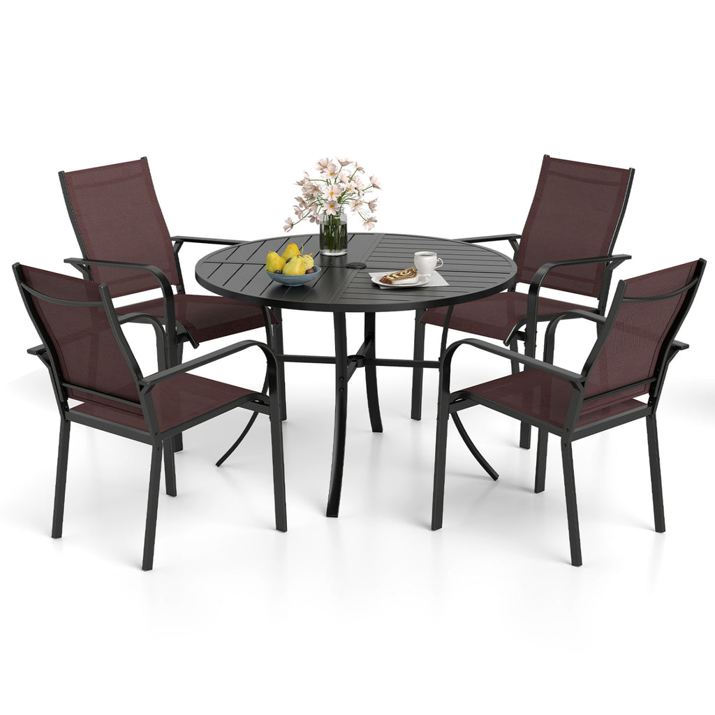 5 Pieces Patio Dining Set for 4 42.5 inch Outdoor Round Metal Table