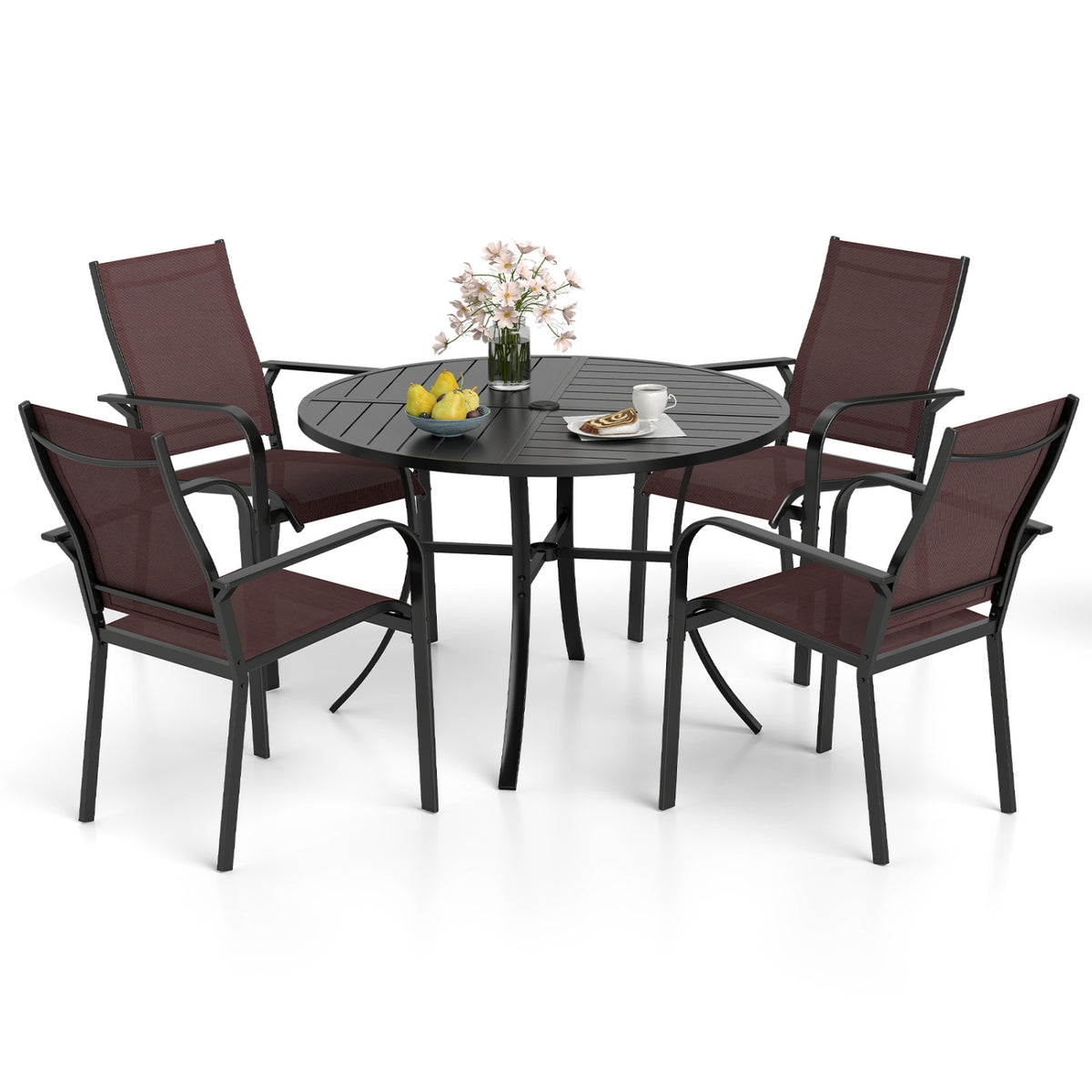 5 Pieces Patio Dining Set for 4 42.5 inch Outdoor Round Metal Table