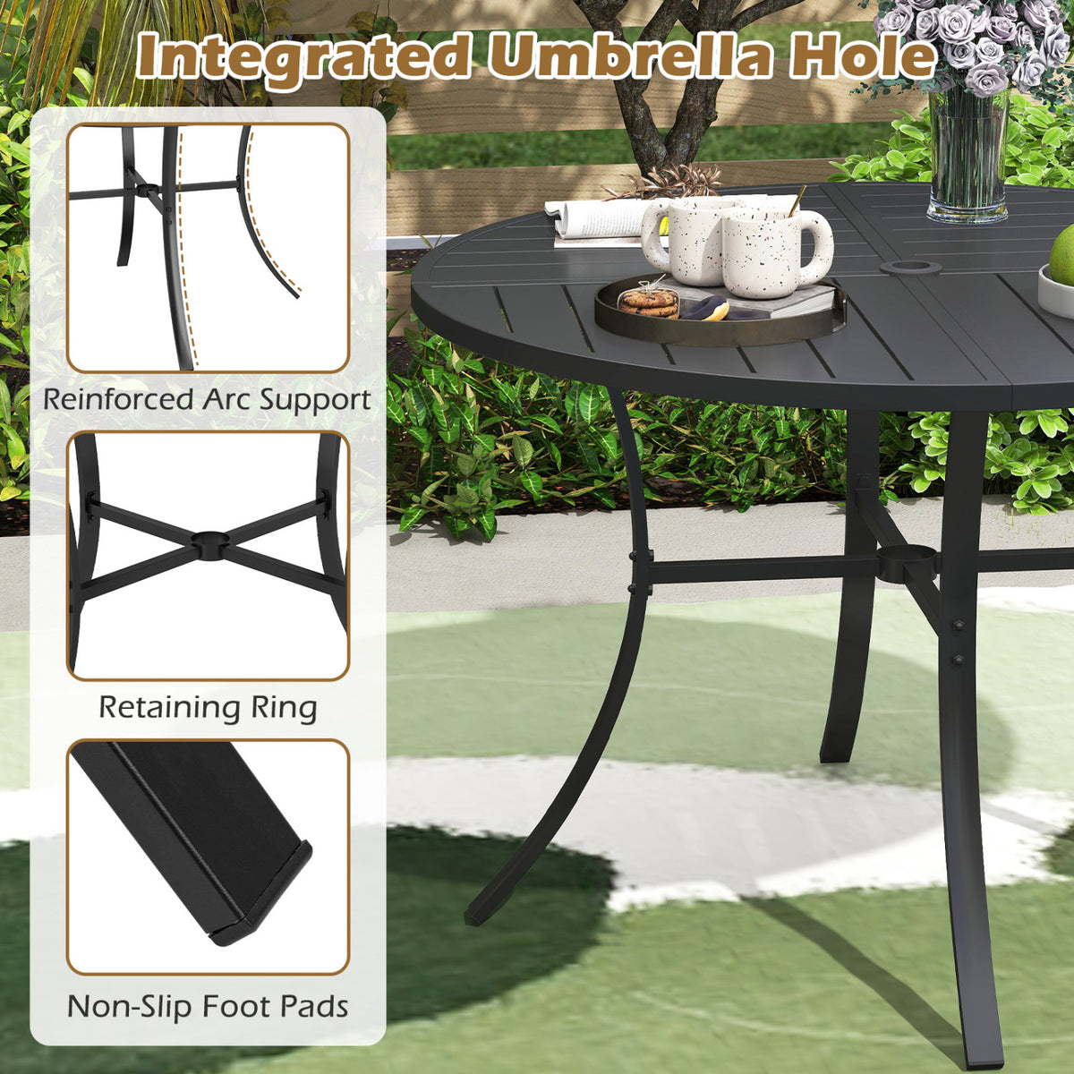 5 Pieces Patio Dining Set for 4 42.5 inch Outdoor Round Metal Table