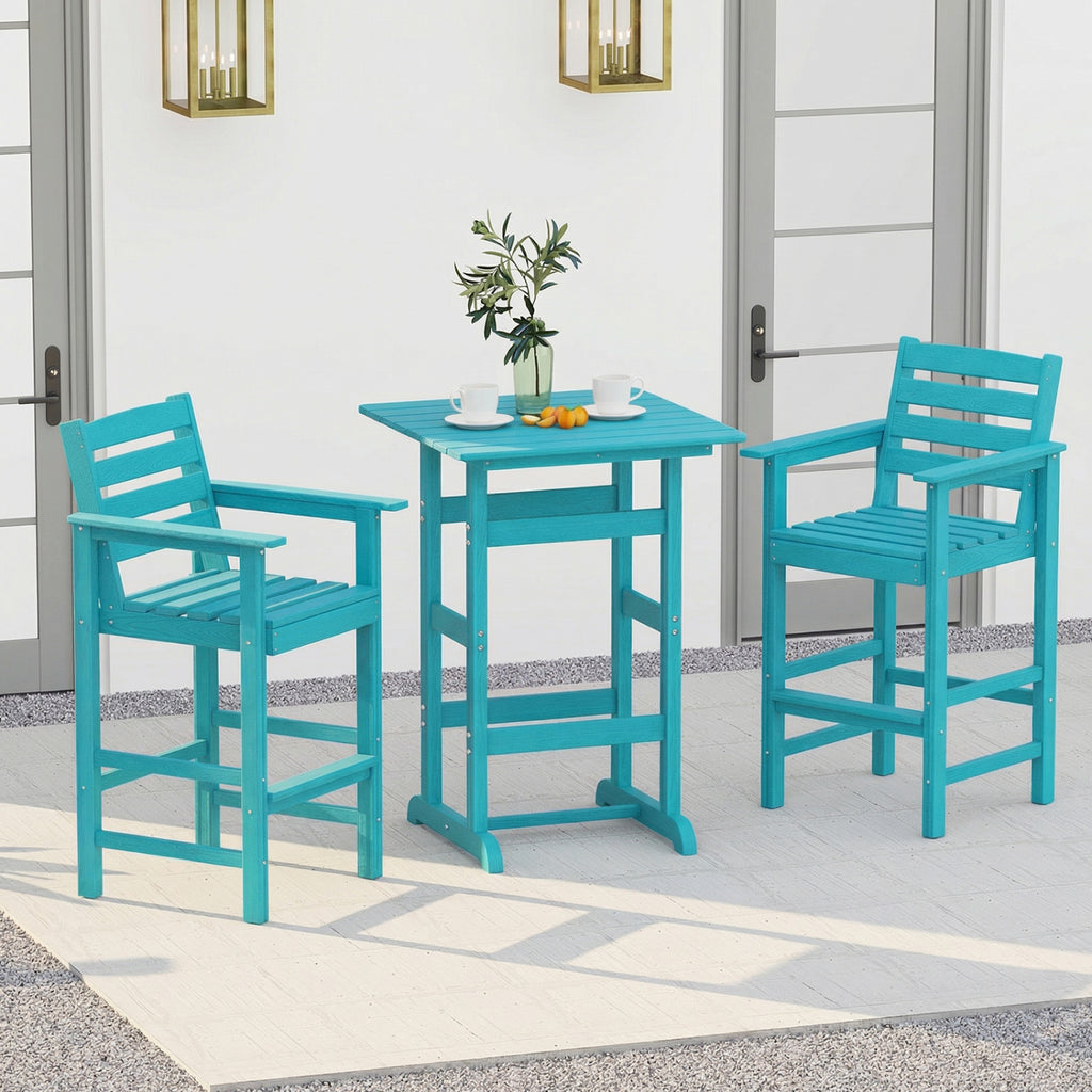3-Piece Patio HDPE Bar Set with Square High-Top Table for Backyard