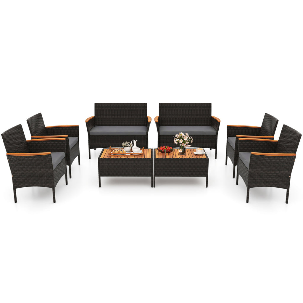 7-Piece Rattan Patio Sofa Set - Loveseat, 2 Chairs, 2 Ottomans & Coffee Tables