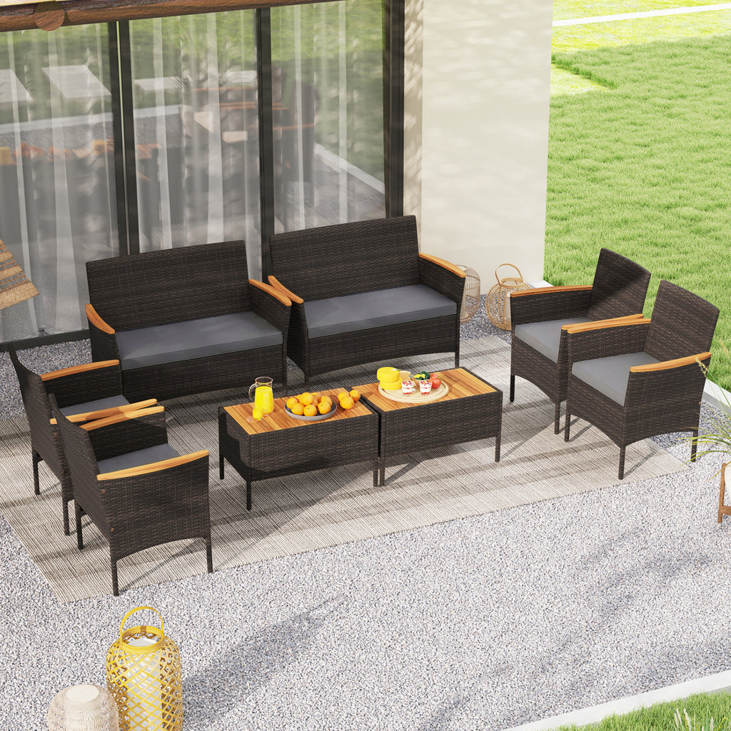 8 Piece Patio Wicker Sofa Set 4 Rattan Chairs and 2 Loveseat with