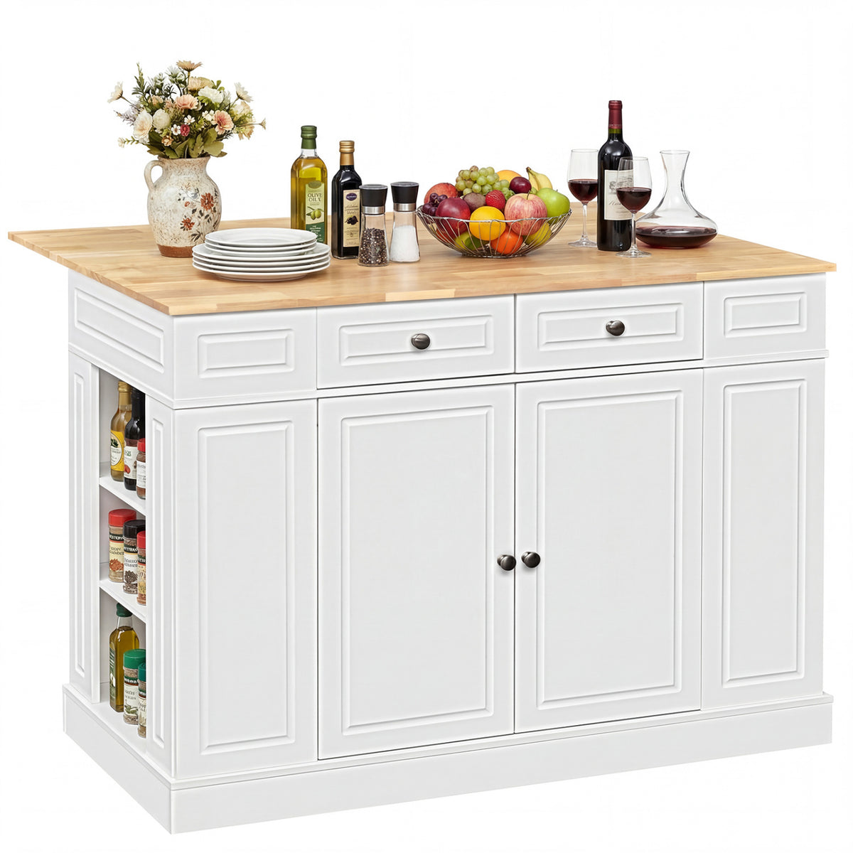 Kitchen Island with Storage & 2 Counter Height Bar Stools Set