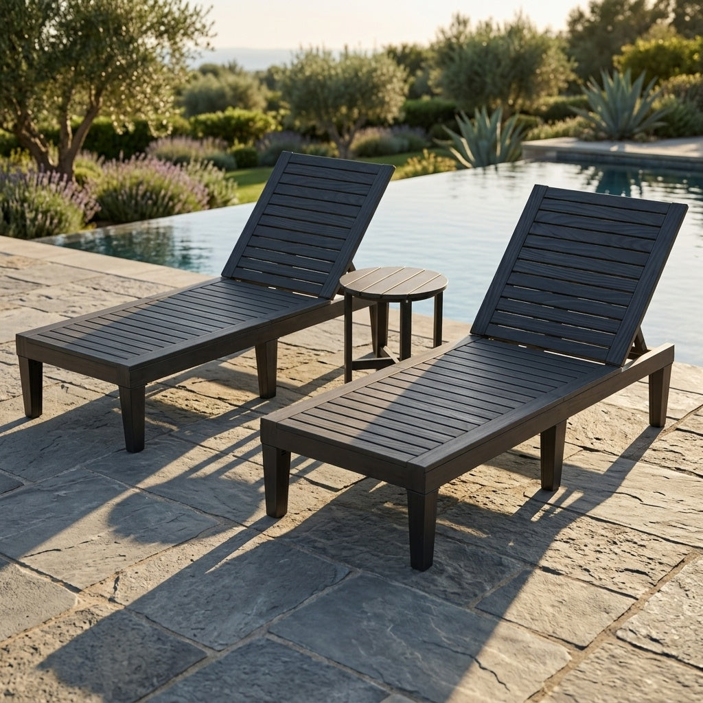 3-Piece Patio Lounge Set with Adjustable Recliner Chairs and Round