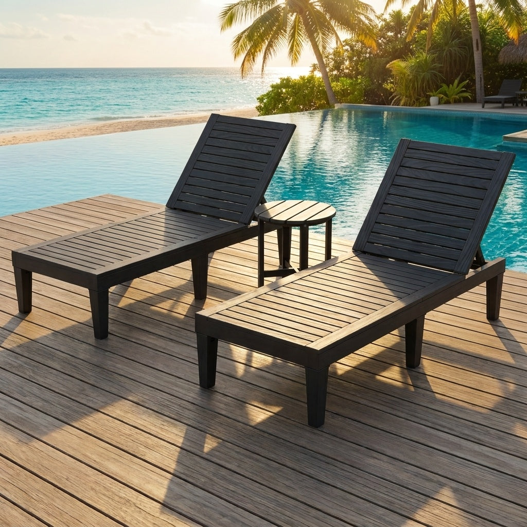 3-Piece Patio Lounge Set with Adjustable Recliner Chairs and Round